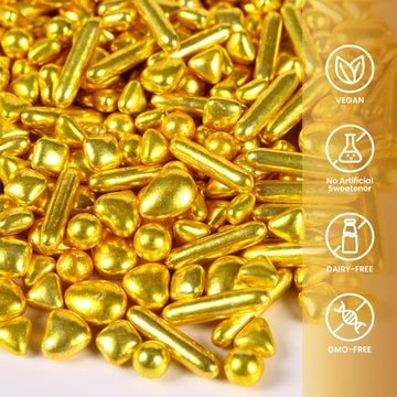 Gold Sprinkles For Cake Decorating, Metallic Sprinkles For Baking Cupcake Toppers Cookie Decorations, Gold Pearls Rods Sugar For