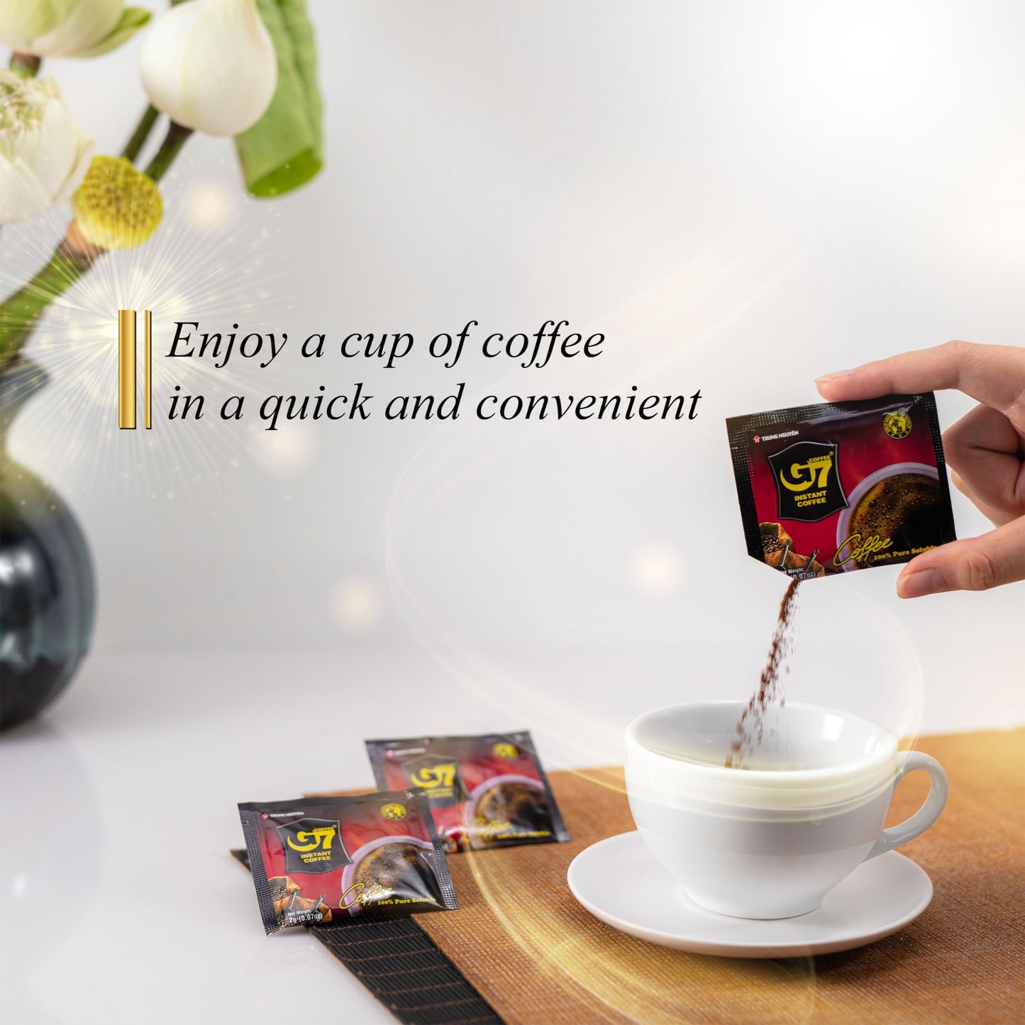 Trung Nguyen G7 Pure Black Instant Coffee For Energy Boost - 100% Soluble Coffee Without Sugar - Strong, Pure & Rich Vietnamese