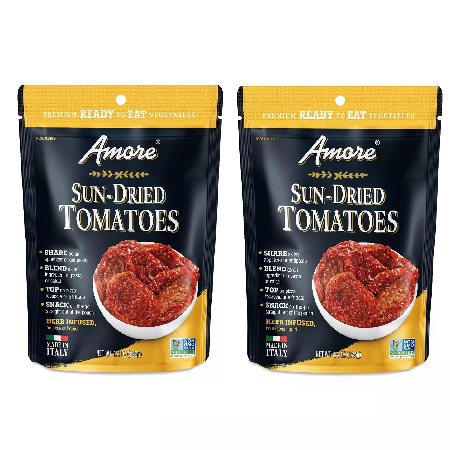 Amore Vegan Ready To Eat, Non Gmo Verified, Premium Herb Infused Sun-Dried Tomatoes (4.4Oz) - 2 Pack