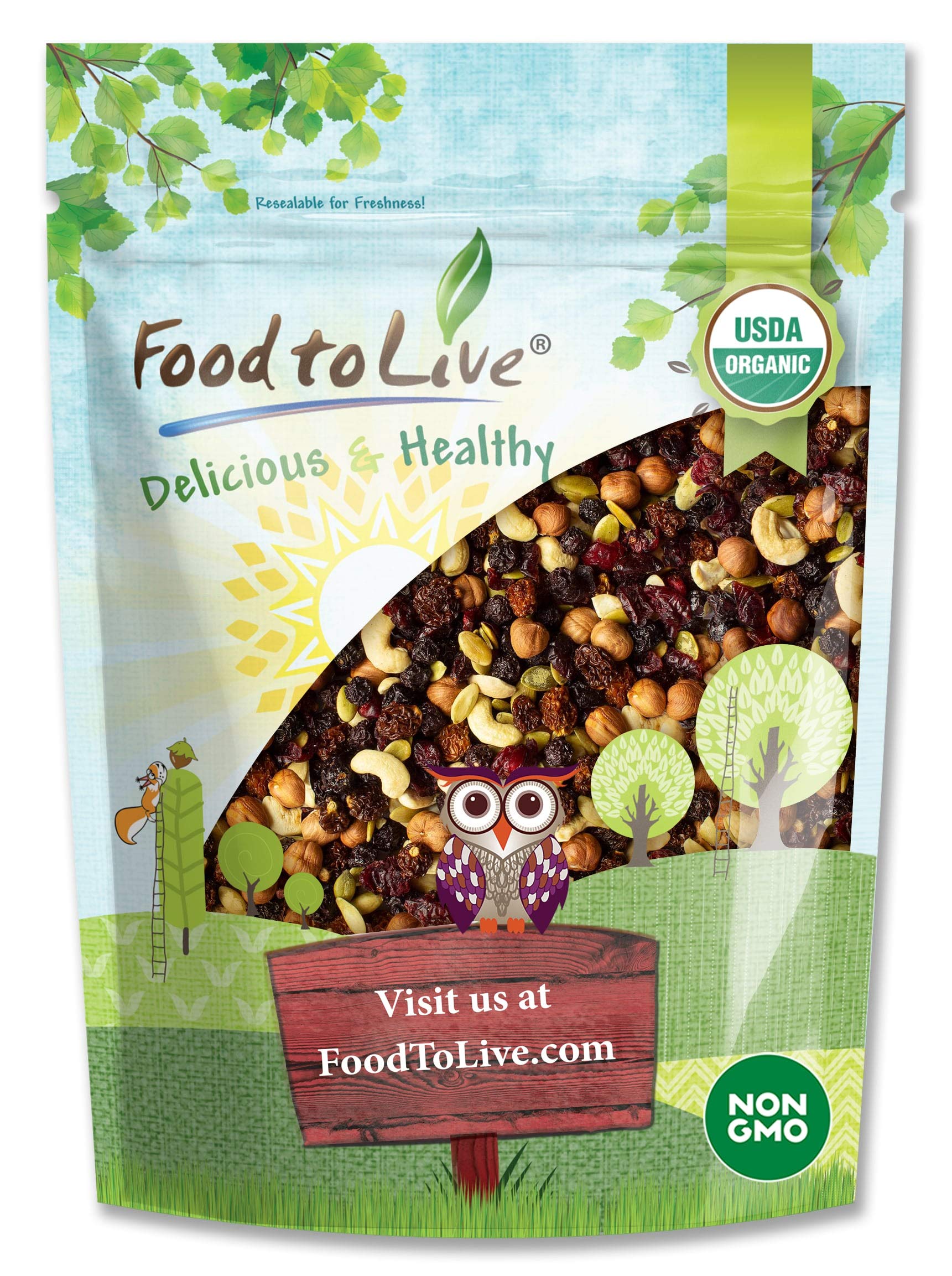 Food to Live - Organic Snack Mix, 2 Pounds - Raw Nuts and Berries with Pumpkin Seeds, Non-GMO, Non-Irradiated, Kosher, Vegan Sup