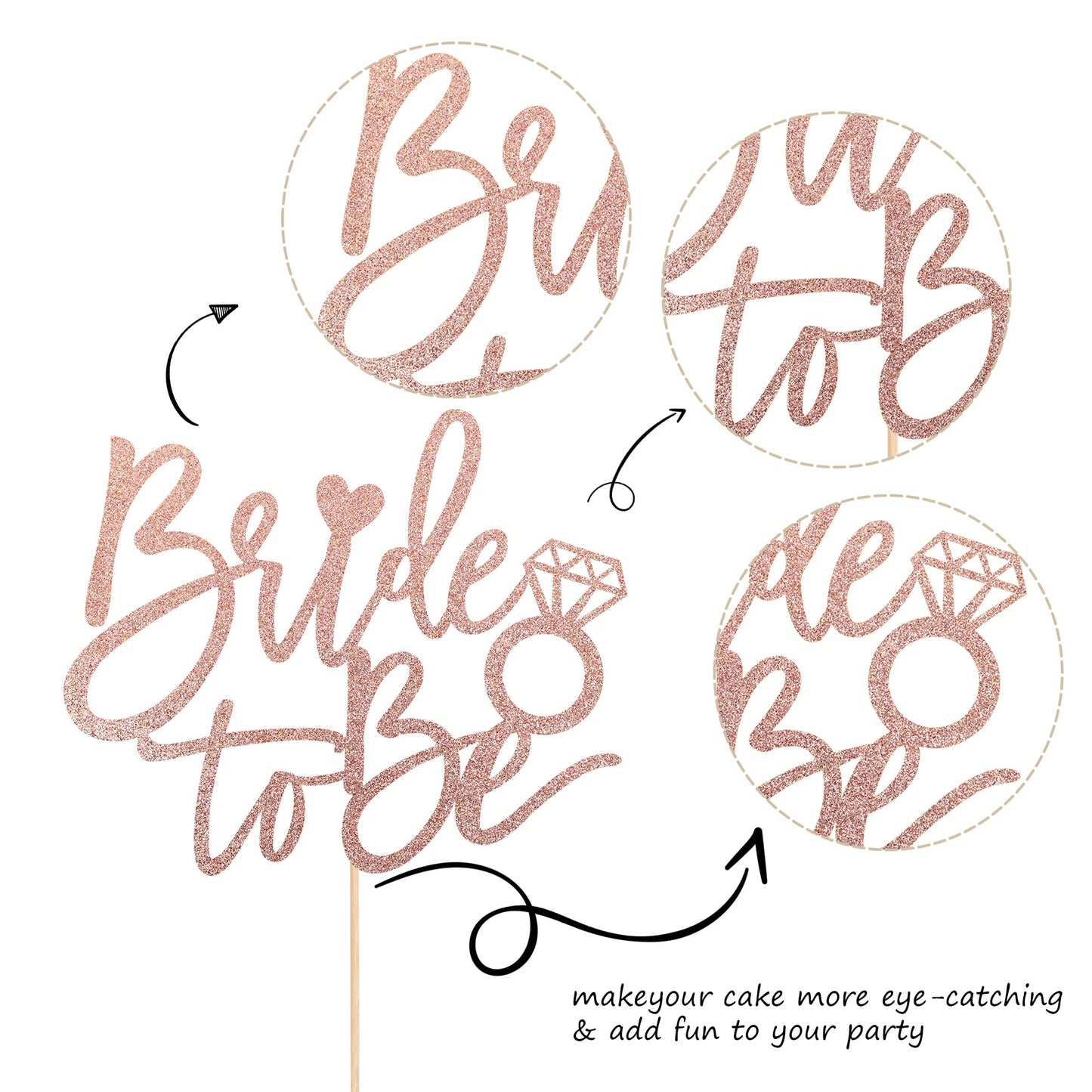 YCTHUNFISH Bride to Be Cake Topper Glitter Ring Decoration, Rose Gold, Paper, Wedding Bachelorette Bridal Shower Supplies