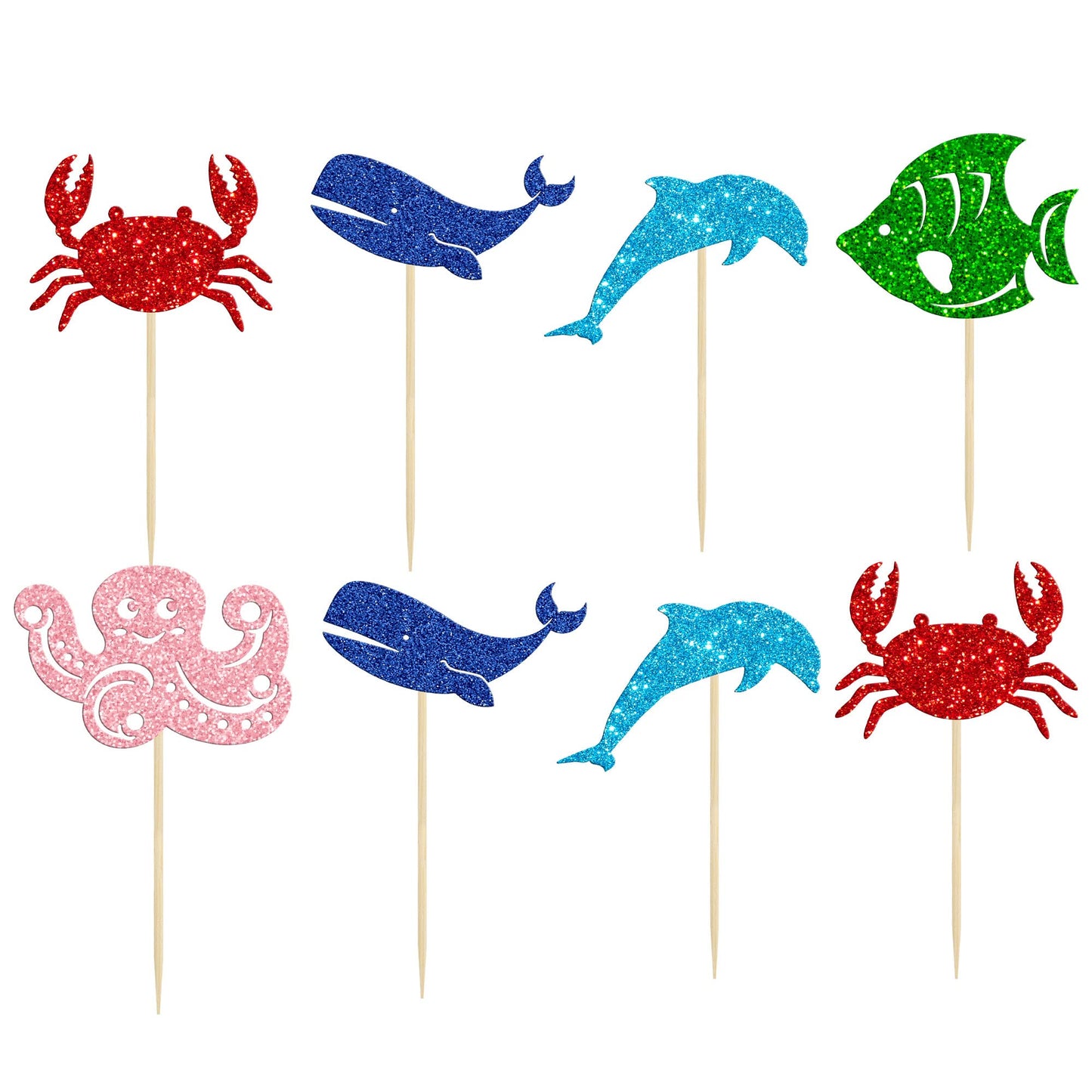 Gyufise 30 Pack Ocean Sea Animals Cupcake Toppers Dolphin Crab Whale Octopus Fish Cupcake Picks Baby Shower Under The Sea Animal