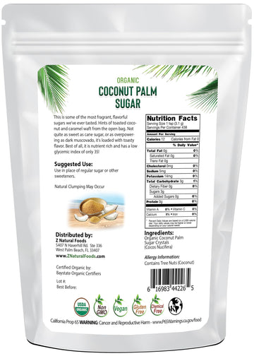 Z Natural Foods Organic Coconut Sugar - Nutrient-Dense, Flavorful & Unrefined Brown Coconut Sugar - Perfect for Tea, Coffee, Oat
