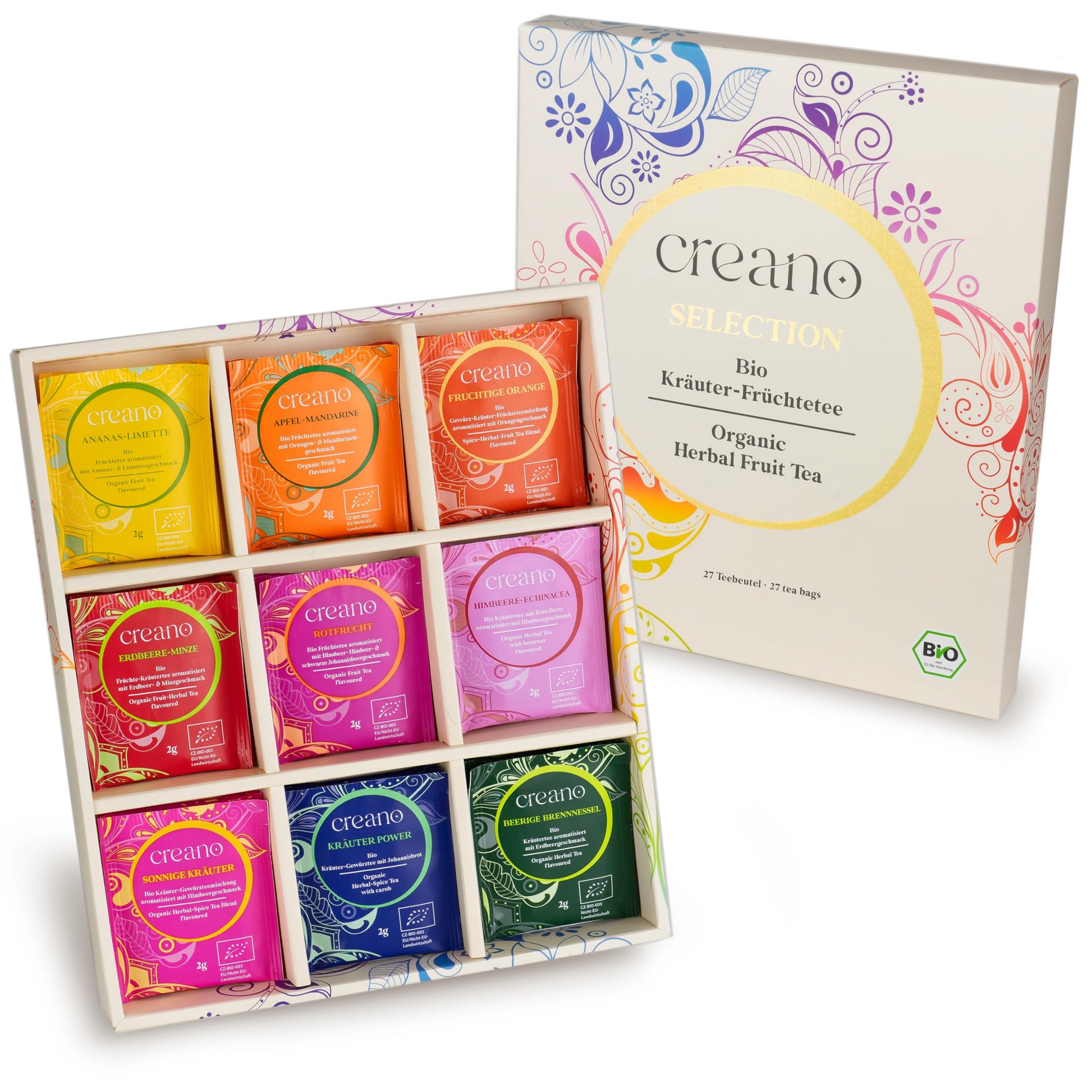 Creano Organic Herbal & Fruit Tea Gift Set - 27 Tea Bags In 9 Dreamy Varieties - 54G*