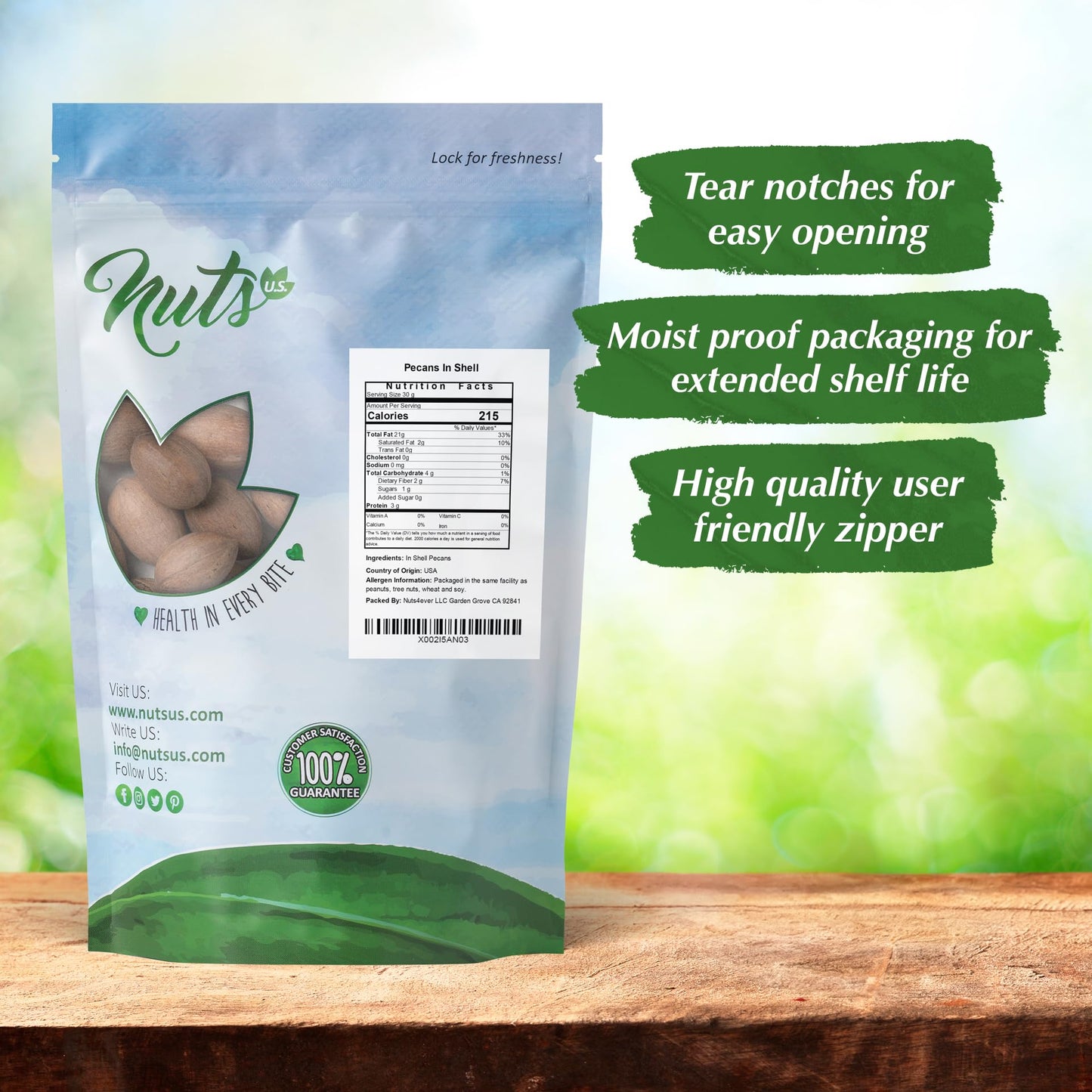 NUTS U.S. Pecans In Shell - Whole, Raw, Unsalted - 6 Pound Resealable Bag