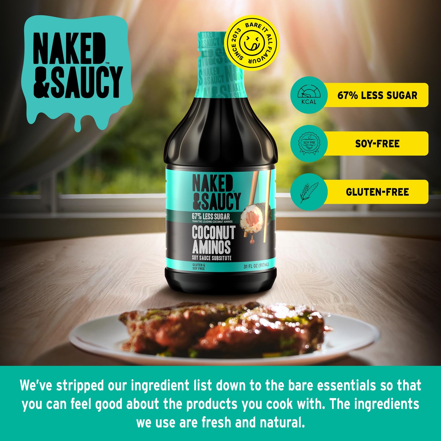Naked & Saucy Coconut Aminos Soy Sauce Substitute, Gluten-Free, Vegan, 31 fl oz, Black