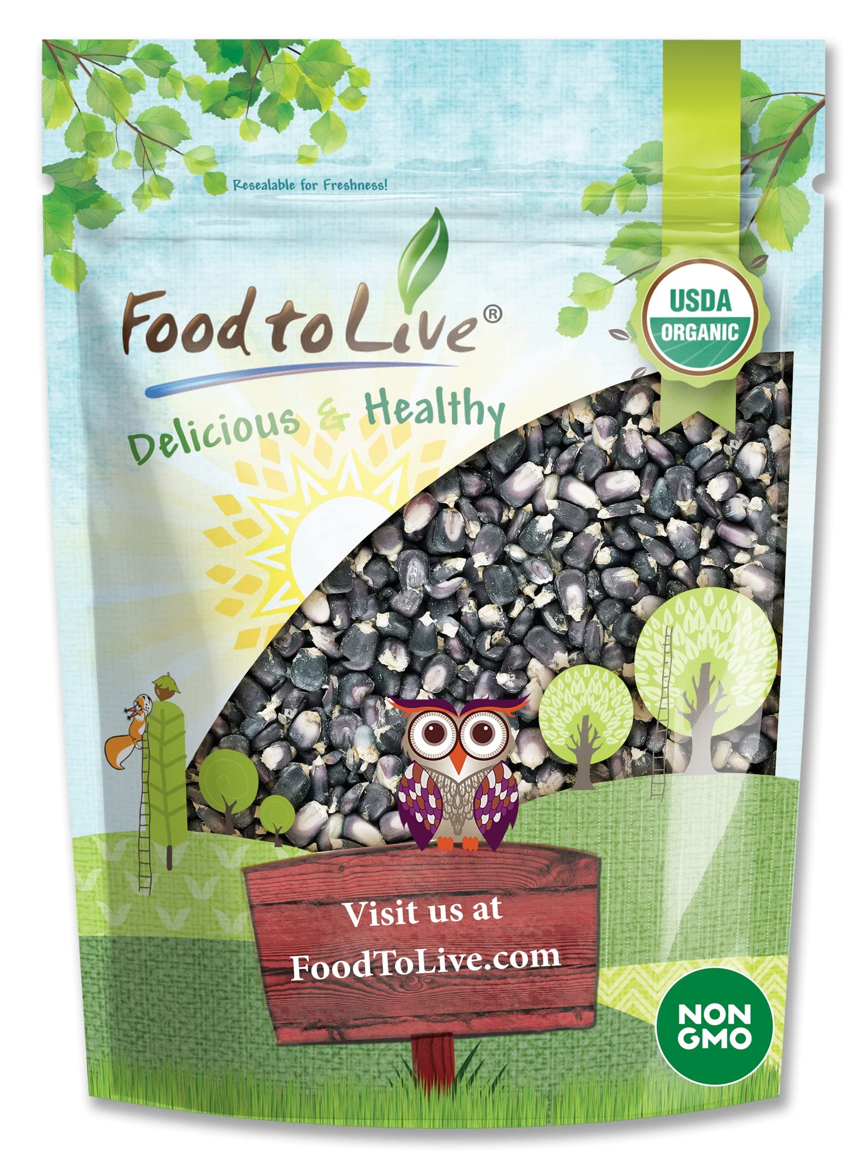 Organic Blue Corn Kernels, 3 Pounds - Non-GMO, Whole Dried Kernels, Vegan, Bulk. Cereal Grain. Good Source of Vitamin B6, Phosph