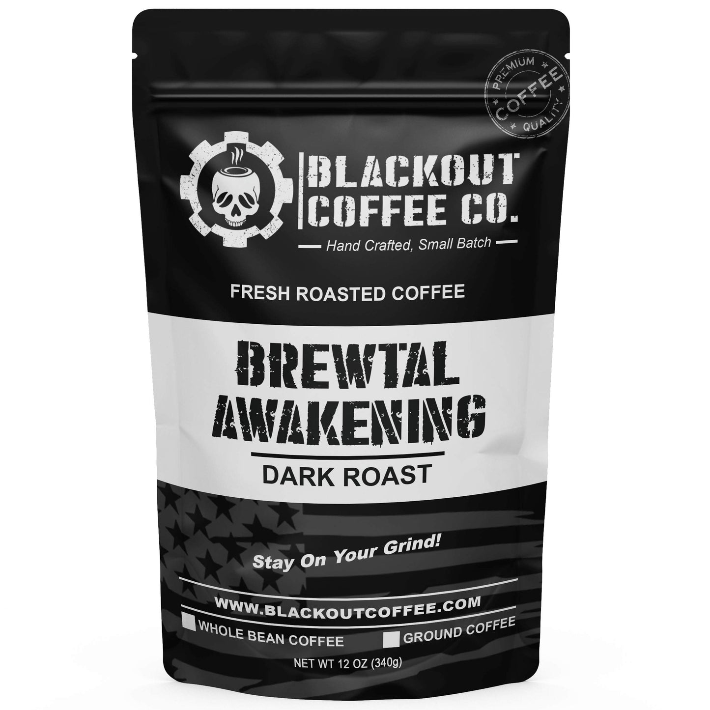 Blackout Coffee Brewtal Awakening Dark Roast Whole Bean Coffee, High Caffeine, 12oz Bag, American Made