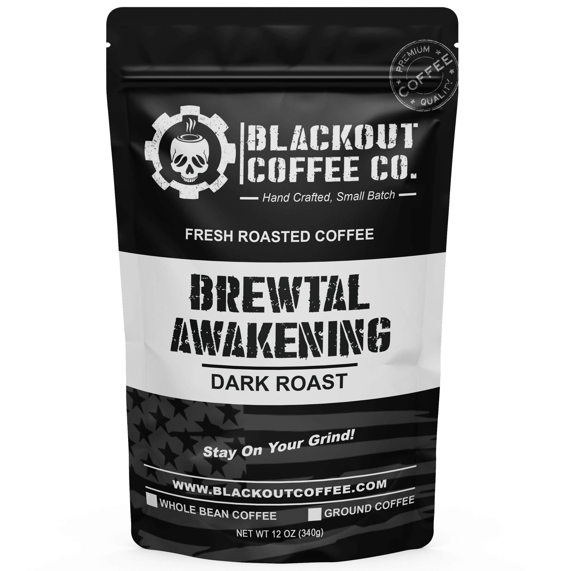 Blackout Coffee Brewtal Awakening Dark Roast Whole Bean Coffee, High Caffeine, 12oz Bag, American Made