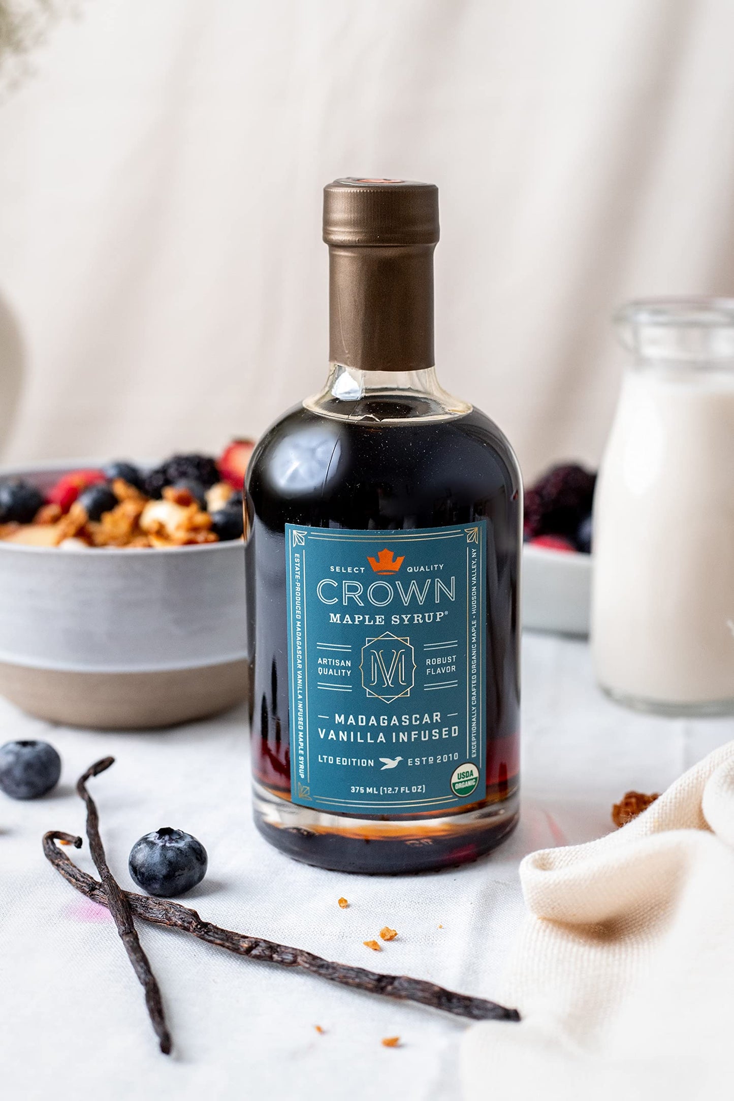 Crown Maple Madagascar Vanilla Infused Organic Maple Syrup, 25 Fl Oz, 6-Pack, Real Vanilla Bean, Pancakes, Baking, Cocktails & B
