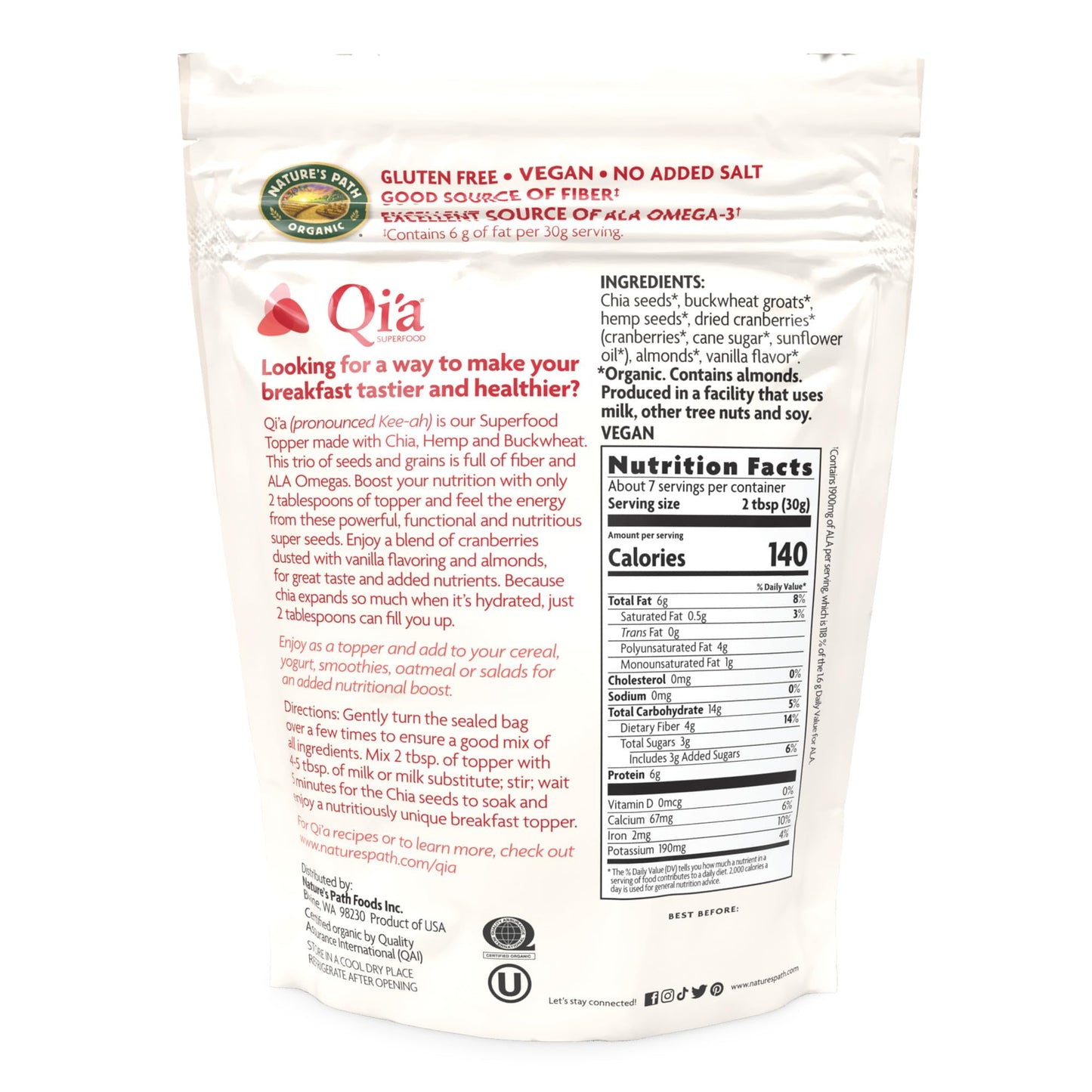 Natures Path Organic Superfood Cereal, Cranberry Vanilla Chia, 7.9 oz (Pack of 10), Gluten Free, Non-GMO