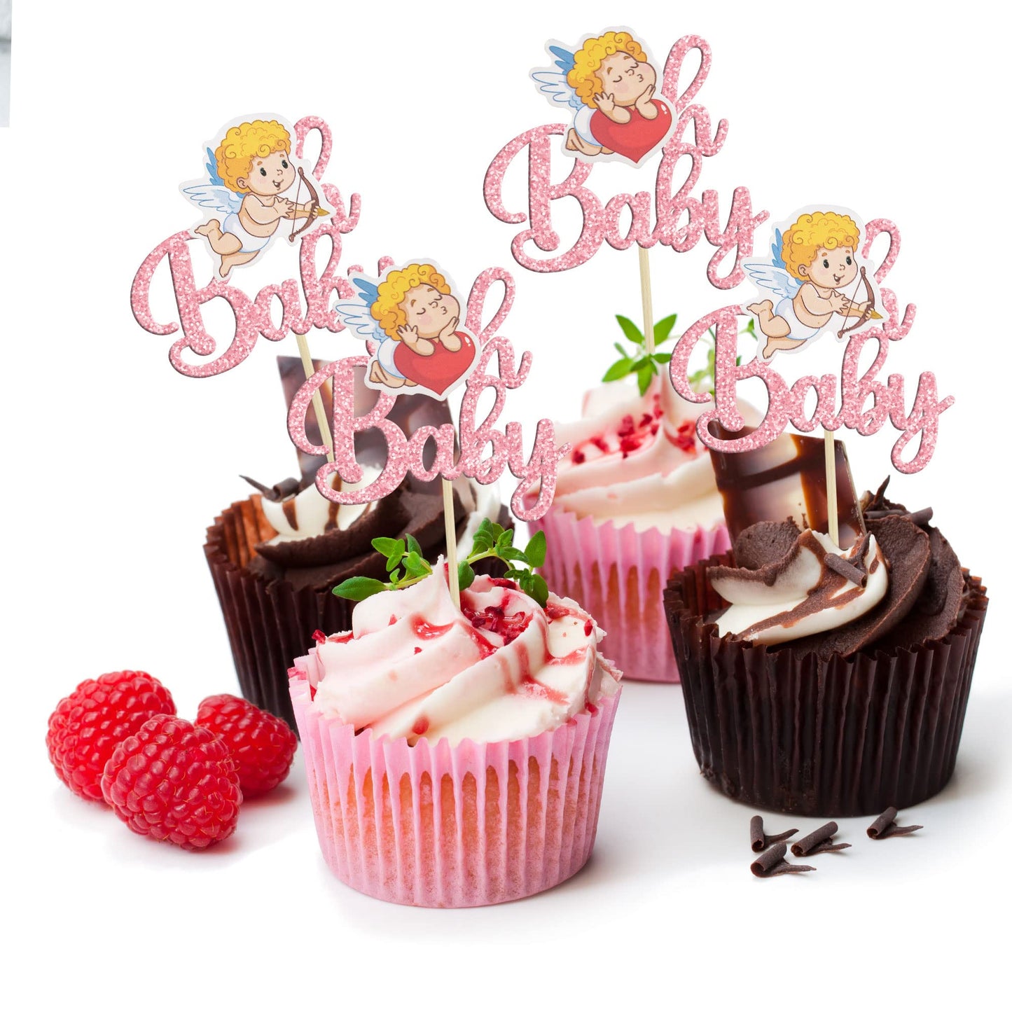 Gyufise 24Pcs Valentine Oh Baby Cupcake Toppers Pink Glitter Cupid Babyshower Cupcake Picks Decorations For Valentine'S Day Them