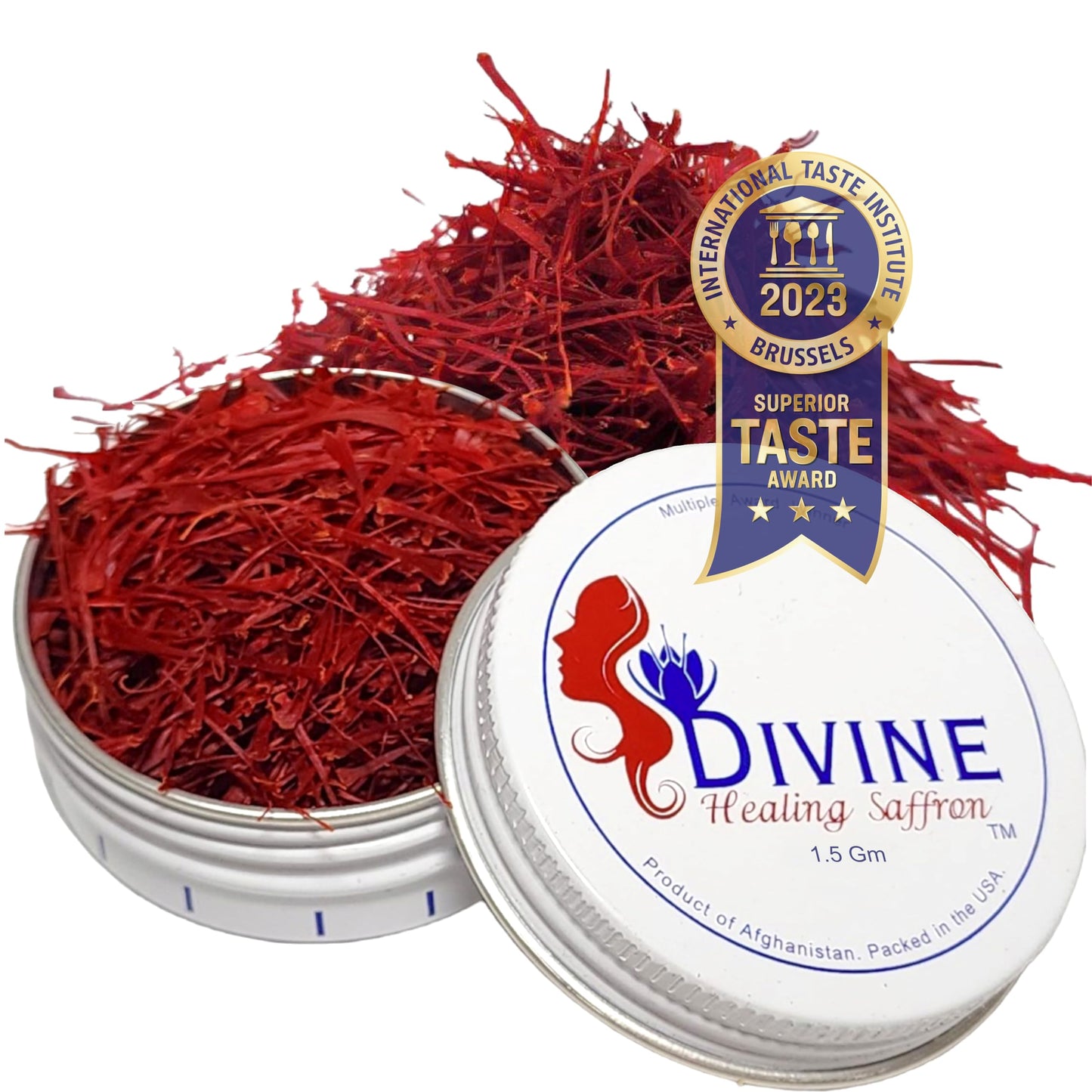 Divine Healing Saffron, Awarded Saffron Threads High Negin enhanced grade Saffron Spice Paella, Risotto, Teas, all Culinary Uses (1.5 Grams)