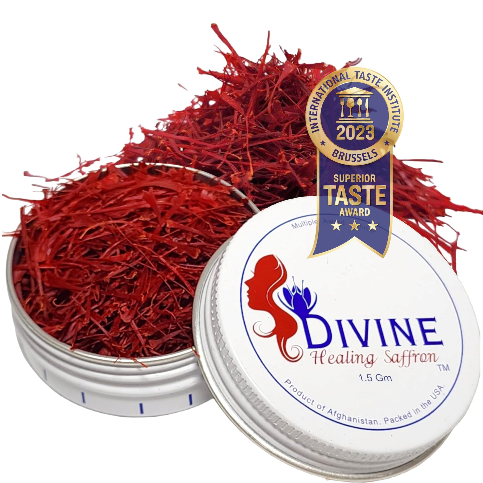 Divine Healing Saffron, Awarded Saffron Threads High Negin enhanced grade Saffron Spice Paella, Risotto, Teas, all Culinary Uses (1.5 Grams)