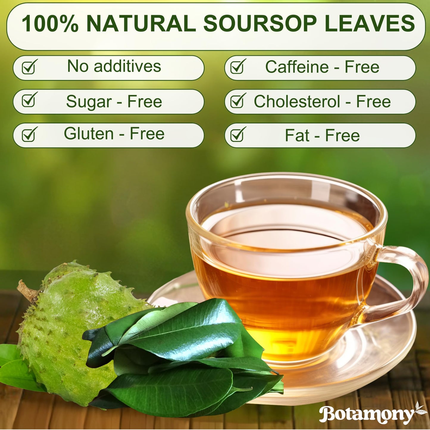 BOTAMONY Soursop Graviola Leaf Tea Bags, Organic Non-GMO, Caffeine/Gluten Free, 2.5g per Teabag