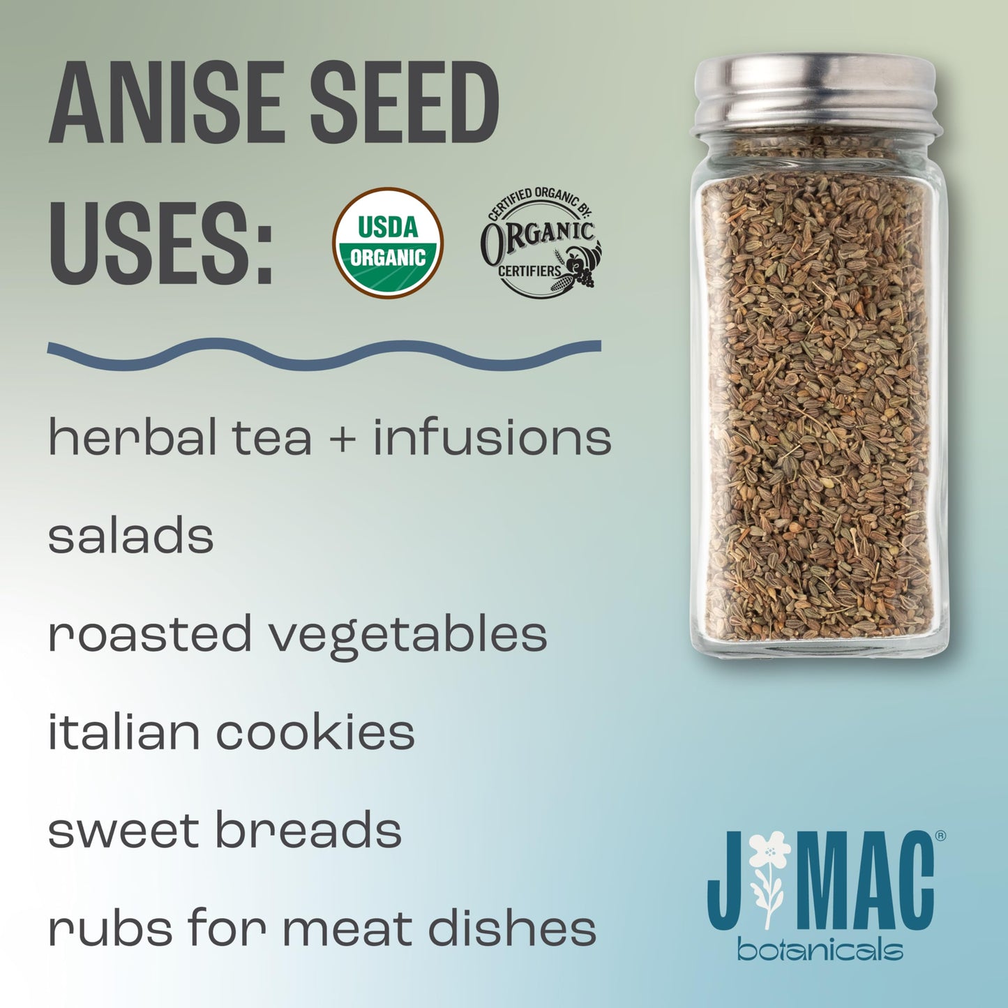 J Mac Botanicals Organic Anise Seeds (16 oz) whole seeds  aniseed  anisecookies  anisetea  aniseseed powder  aniseseeds for baking  Certified Organic.
