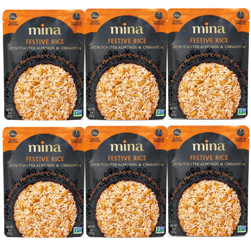 Mina Festive Rice, With Toasted Almonds & Cinnamon, Ready to Eat, Brown Rice, Side Dishes, Microwave Rice, Vegan Protein, Non-GM