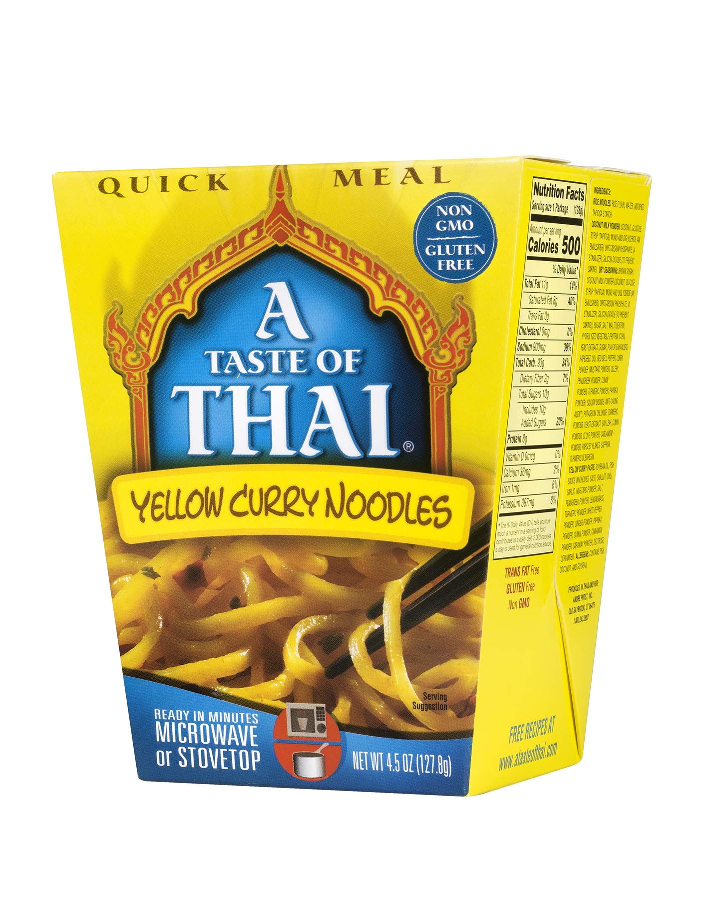 A Taste of Thai Yellow Curry Noodles - 4.5oz Pack of 6 Heat & Eat Instant Noodles Flavored with Classic Thai Sauce | Gluten-Free