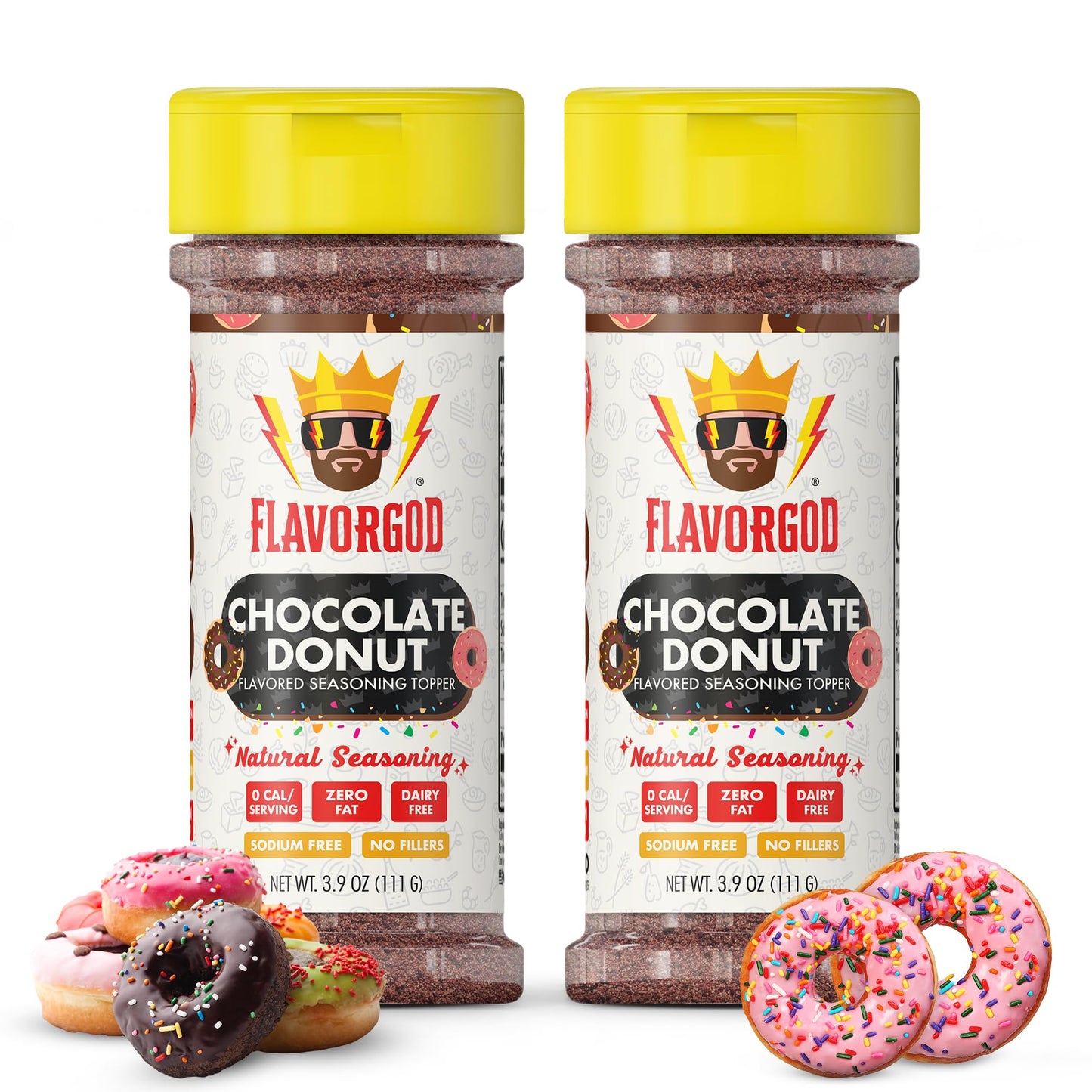 Chocolate Donut Topper Seasoning Mix  2 Bottles By Flavor God - Top-High Standardll Natural & Healthy Spice - Blend For Coffee  Oatmeal  Pancakes & Smoothies - Kosher  Low Sodium  & Gluten-Free