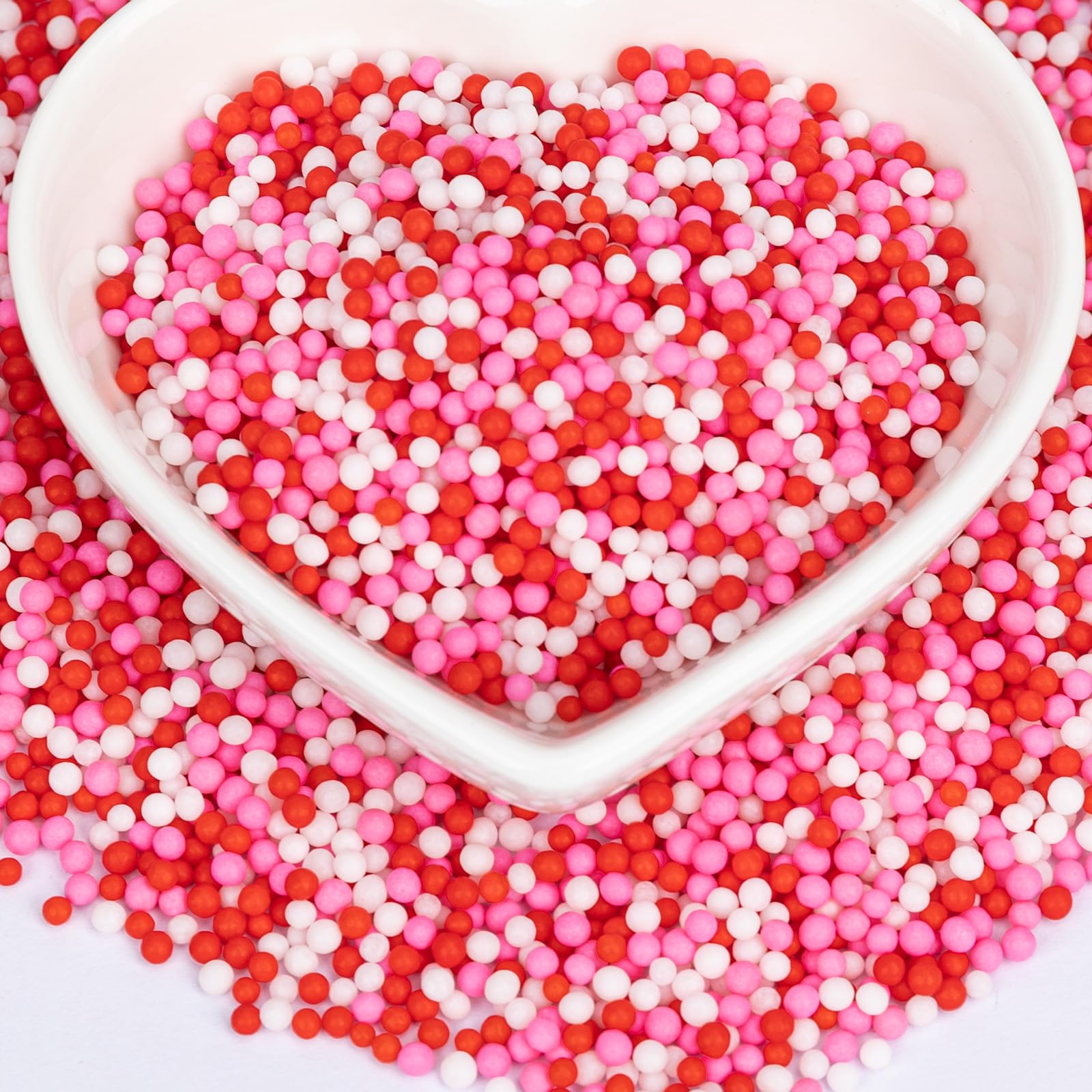 Twisweet Valentine Nonpareils  Edible Mini Pearl Sprinkles For Cake Decorating  Red Pink And White Sugar Sprinkles Mix  Confetti Baking Candy  Cake Topper Cupcake Cookie Ice Cream Decorations  MotherS Day Birthday Romantic Party Supplies (130G/4.58Oz)