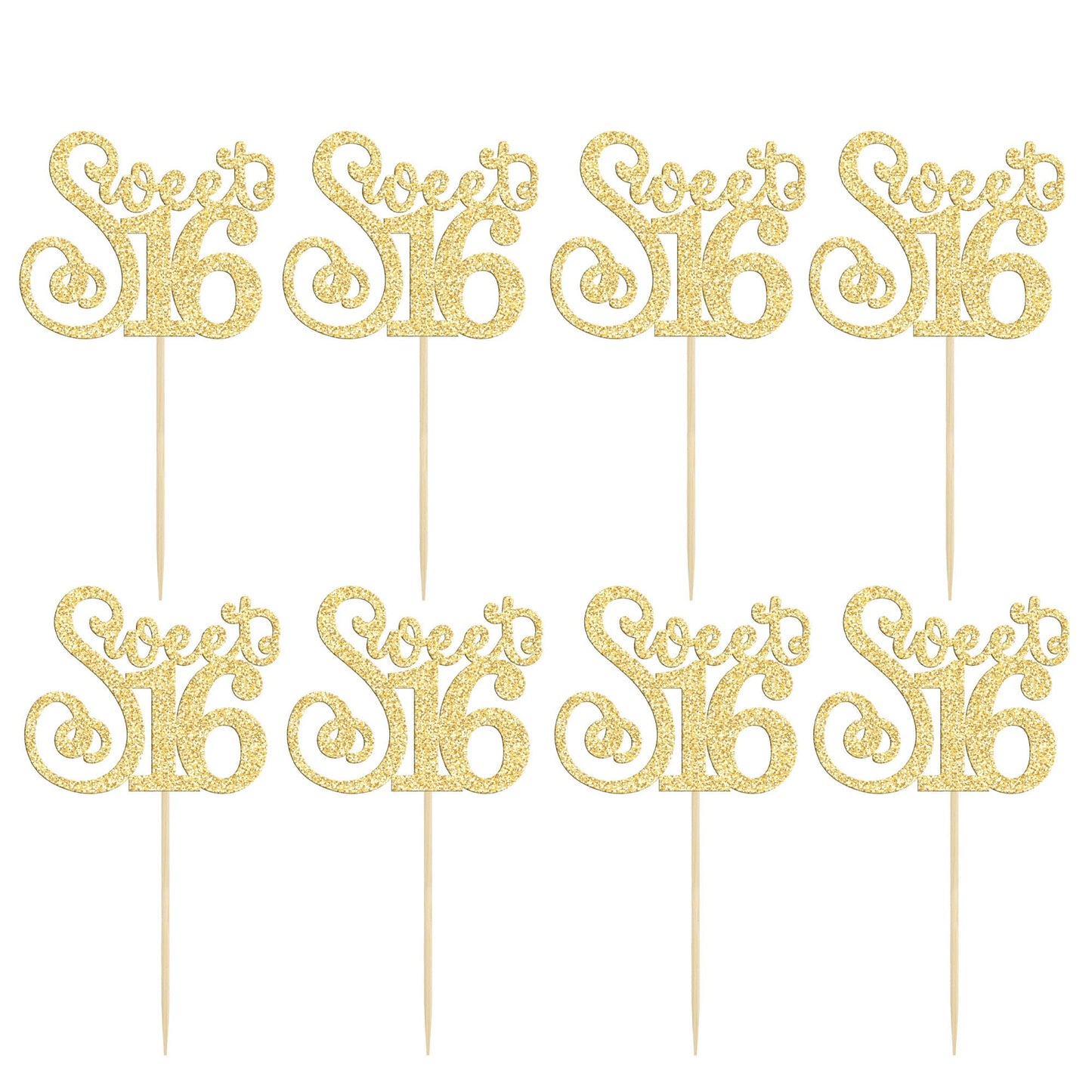 Gyufise Cupcake Toppers 24 Pack Glitter Happy 16th Birthday Decorations Gold Model ZN0475-4-G