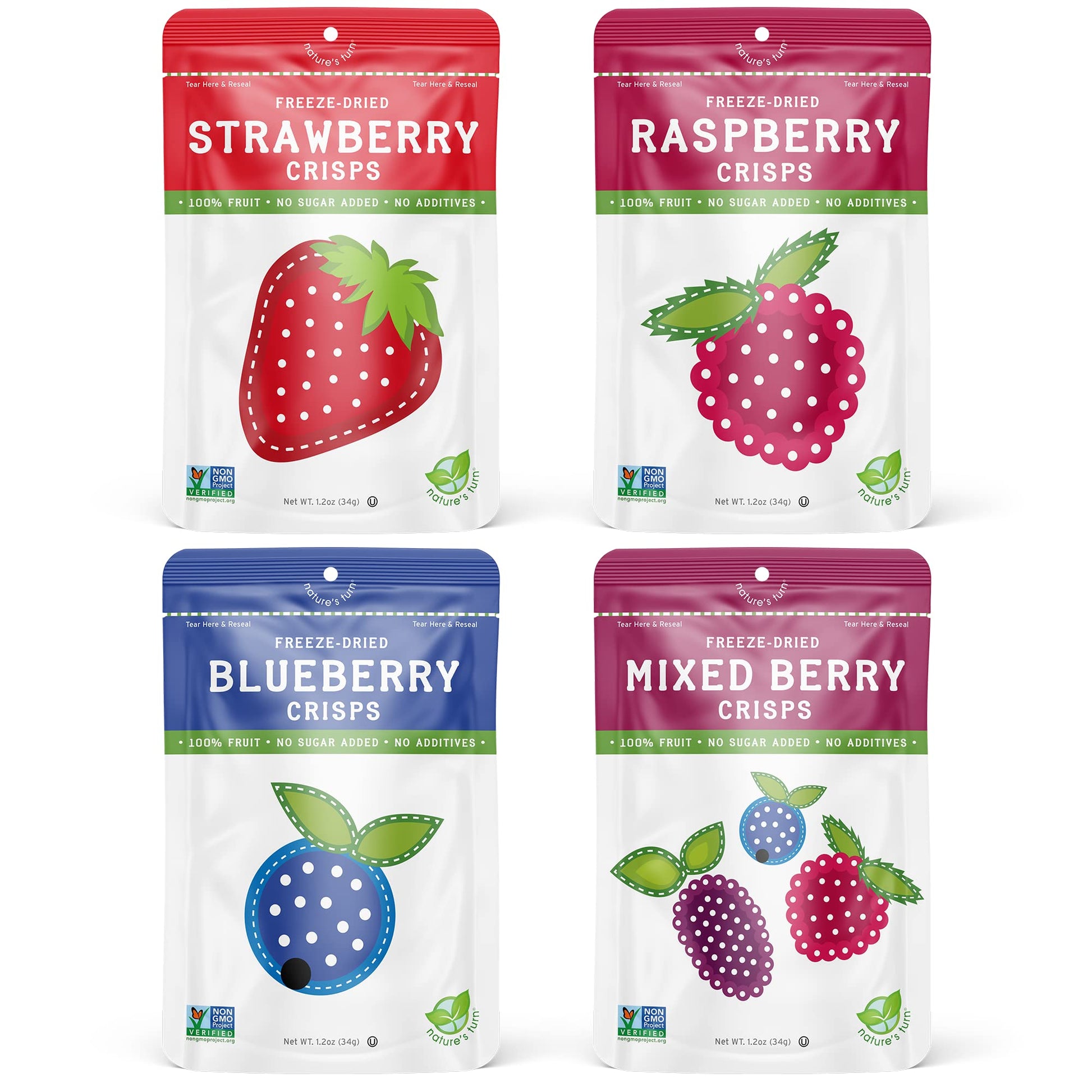 Nature'S Turn Freeze-Dried Fruit Snacks, Very Berry Variety Crisps, Pack Of 4 (1.2 Oz Each)