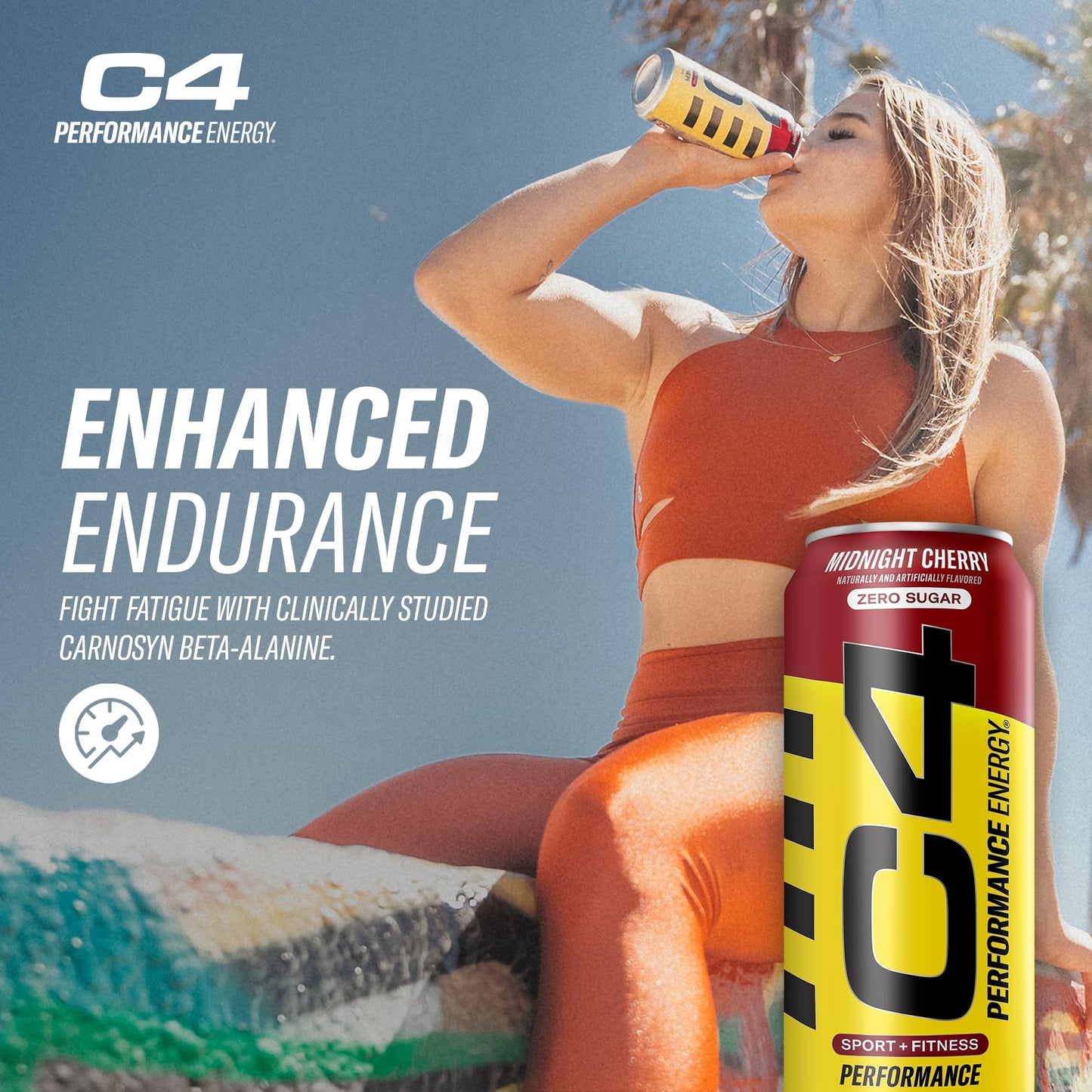Cellucor C4 Energy Drink, Carbonated Zero Sugar, Pre Workout, Beta Alanine, Midnight Cherry, 16 Fl Oz, Pack of 12