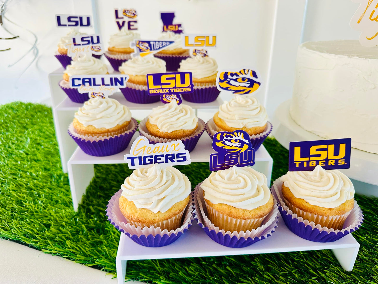 Lsu Cupcake Toppers (24 Pcs) Lousiana State University Party Supplies For Football, Birthday Gift, Graduation Party Decorations