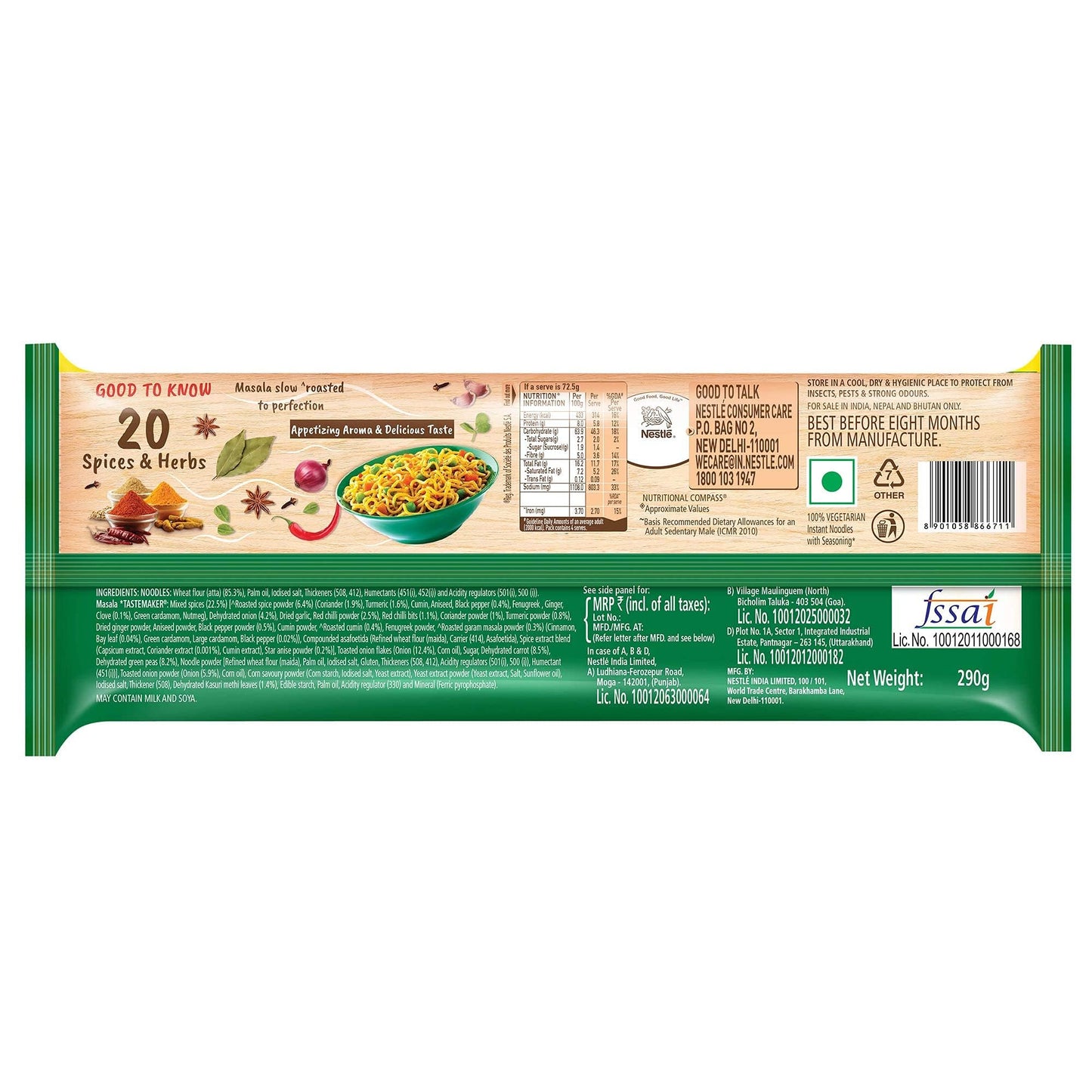 Maggi Nutri-Licious Atta Noodles, Masala, 300 Grams - 10.58 Oz Pack, - Vegetarian, India