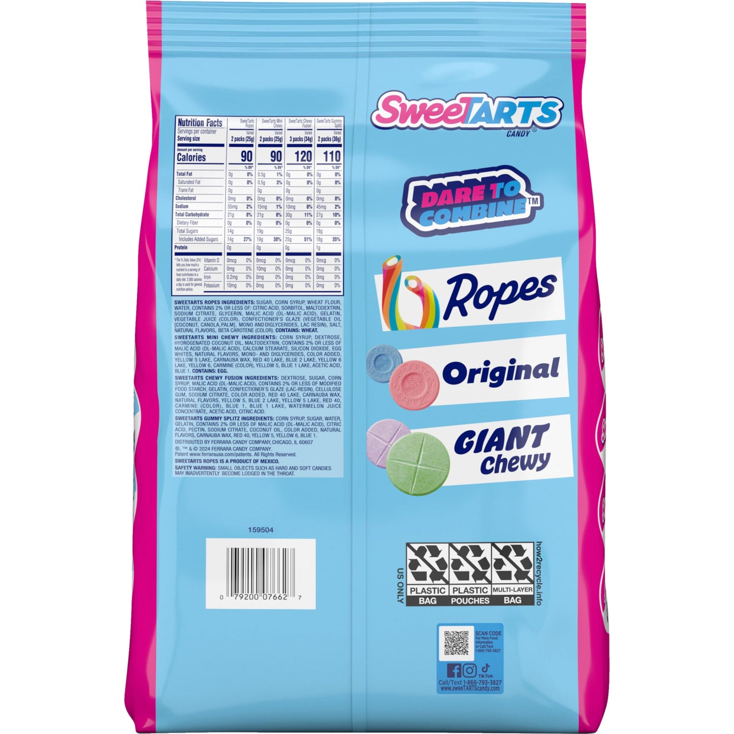 SweeTARTS Candy, Variety Mix, Cherry Punch Ropes, Mini Chewy, Gummies Fruity Splitz & Chewy Fusions, Halloween Candy Variety Pac