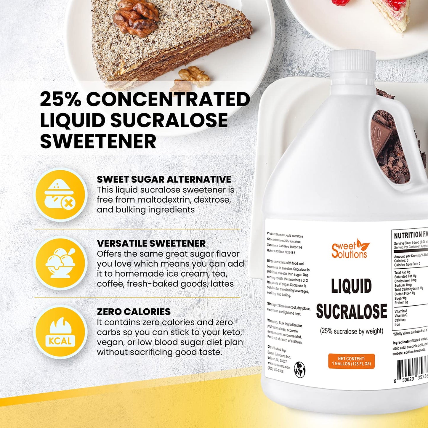 EZ-Sweetz Liquid Sucralose Sweetener, 25% Concentrated, 1 Gallon, Zero Calories, No Carbs, Bulk for Drinks and Pastries, 2-Pack