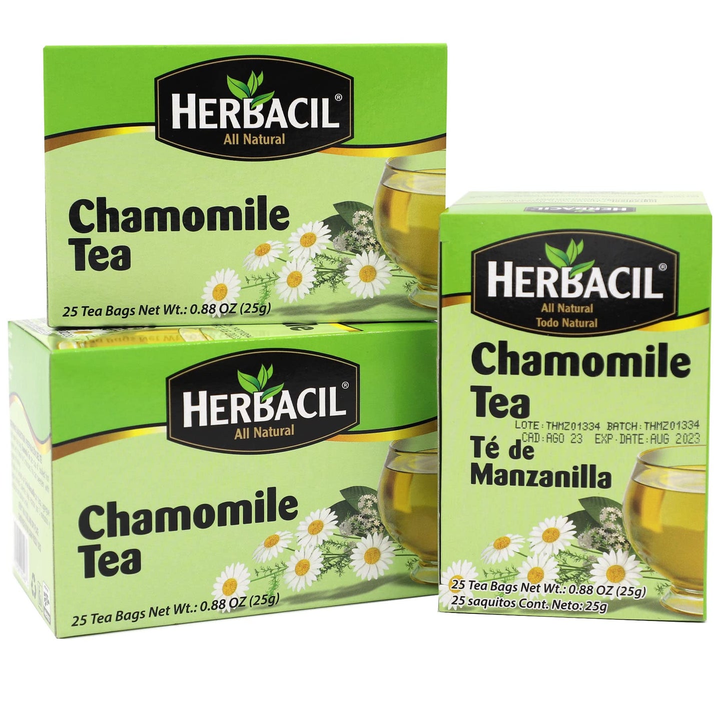 Herbacil Chamomile Tea  Made With Chamomile Flowers  Energy Blend-Free  3-Pack Of 25 Bags Per Box (75 Tea Bags)