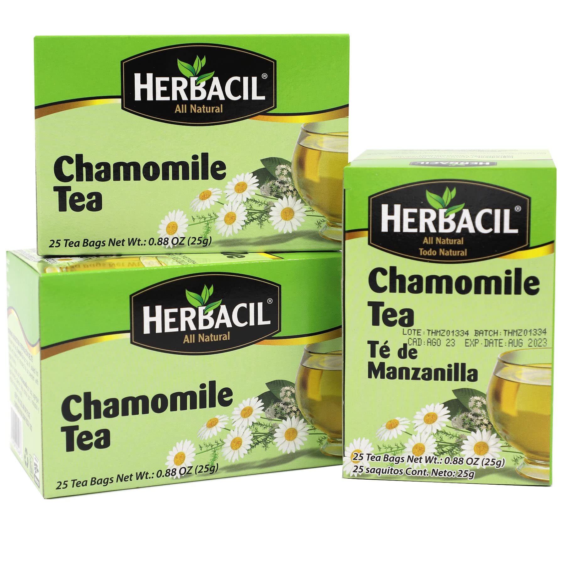 Herbacil Chamomile Tea  Made With Chamomile Flowers  Energy Blend-Free  3-Pack Of 25 Bags Per Box (75 Tea Bags)