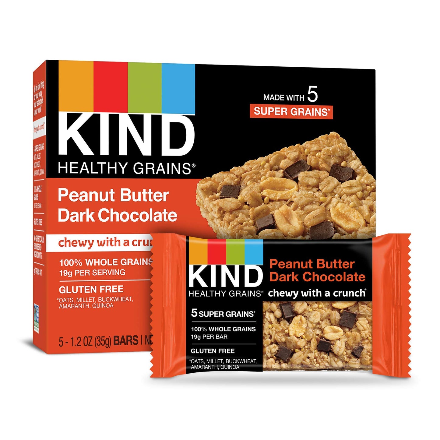 KIND Healthy Grains Bars, Peanut Butter Dark Chocolate, Non-GMO, Gluten Free, 5 Count (Pack of 3)