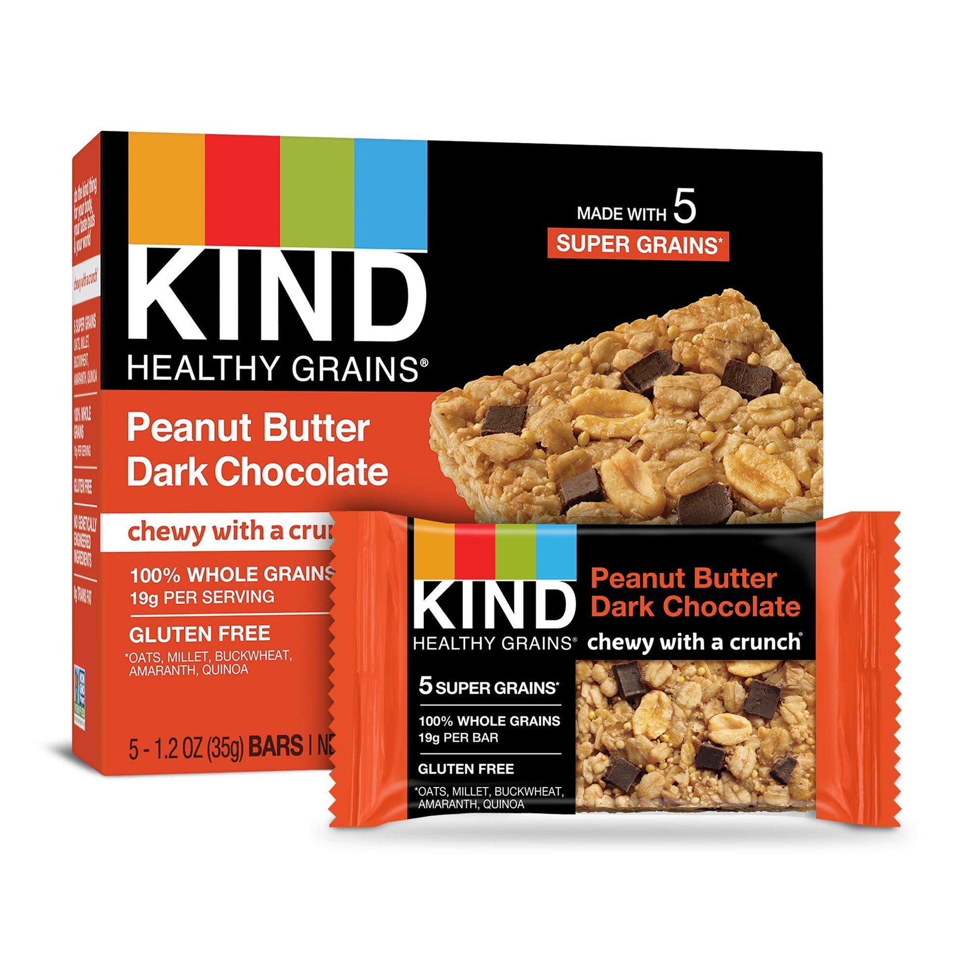 KIND Healthy Grains Bars, Peanut Butter Dark Chocolate, Non-GMO, Gluten Free, 5 Count (Pack of 3)