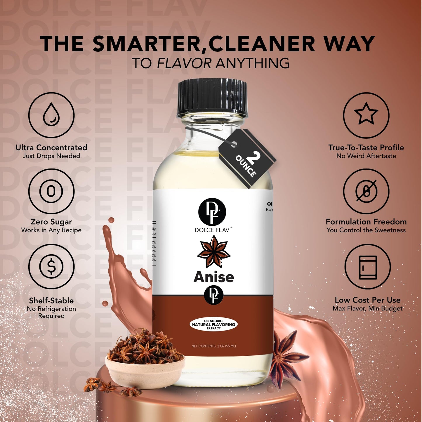 Dolce Flav Anise Extract, Oil-Soluble, Sugar-Free, 8 Oz. for Baking and Liqueurs
