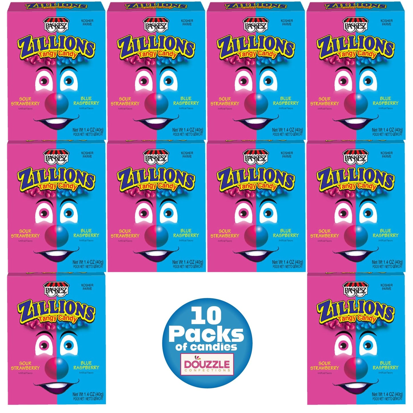 Douzzle Zillions Tangy Candy, Sour Strawberry & Blue Raspberry (10 Count, Pack Of 1) Individually Wrapped Candies, Birthday Part