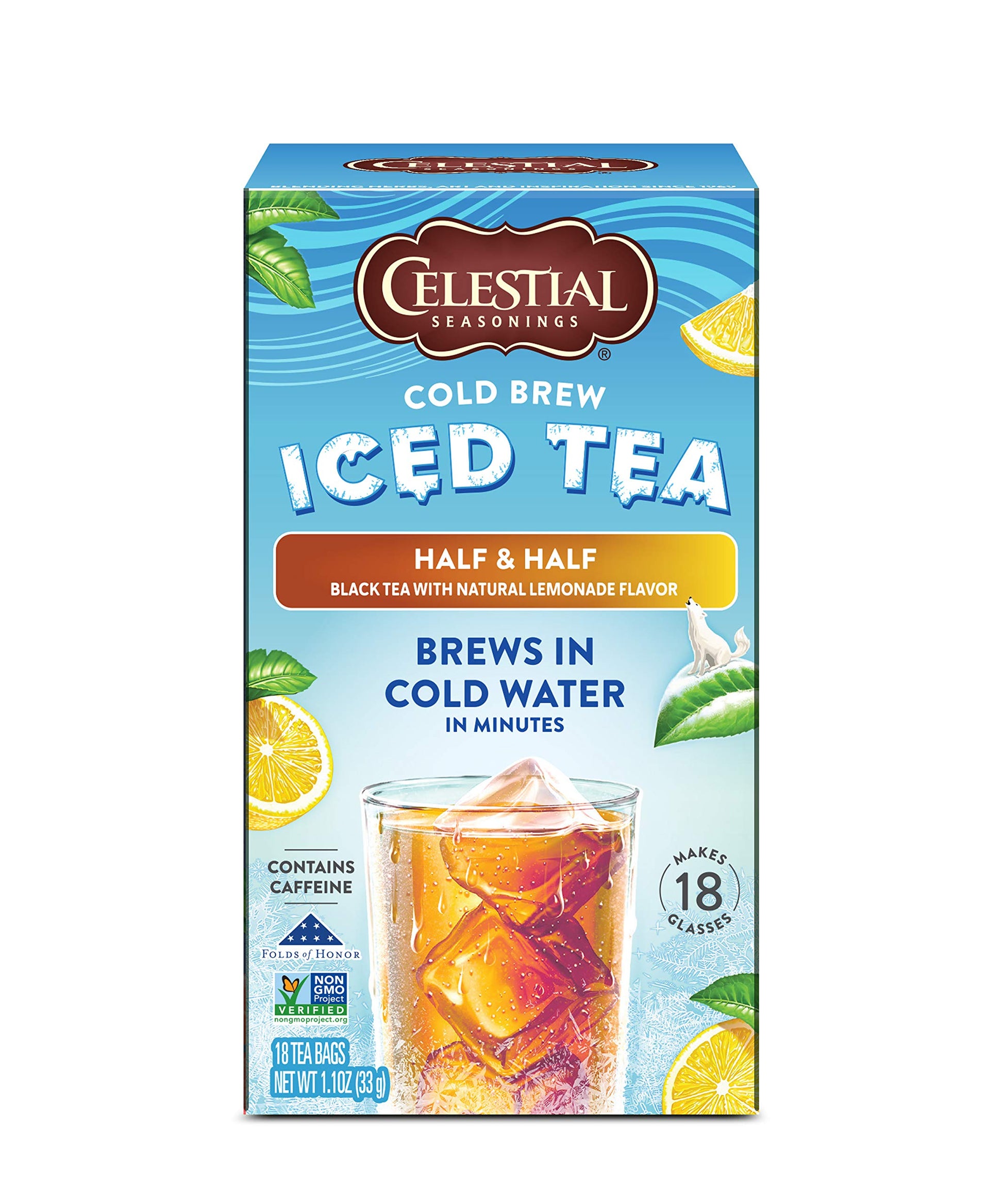 Celestial Seasonings Cold Brew Iced Tea, Half and Half, Caffeinated, 18 Tea Bags (Pack of 6)