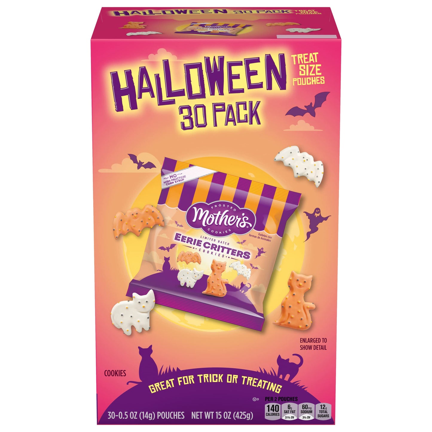 Mothers Circus Halloween Animal Cookies, Snack Pack Halloween Treats for Kids, Individually Wrapped Halloween Cookies, Cats and
