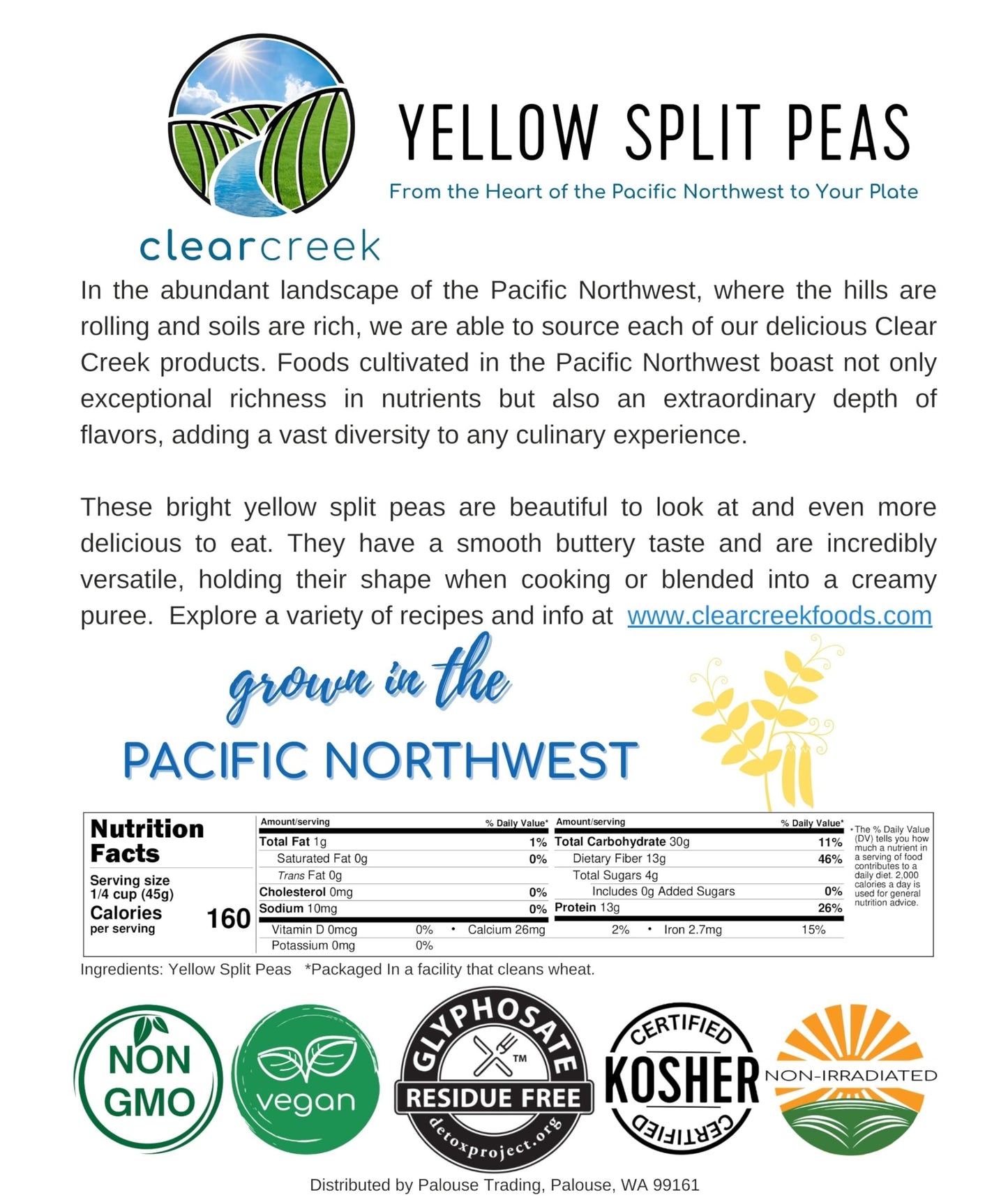 Certified Glyphosate Residue Free Yellow Split Peas | 25 Lb Bucket | Non-Gmo | Kosher | Vegan | Dried | Emergency Food | Non-Irr