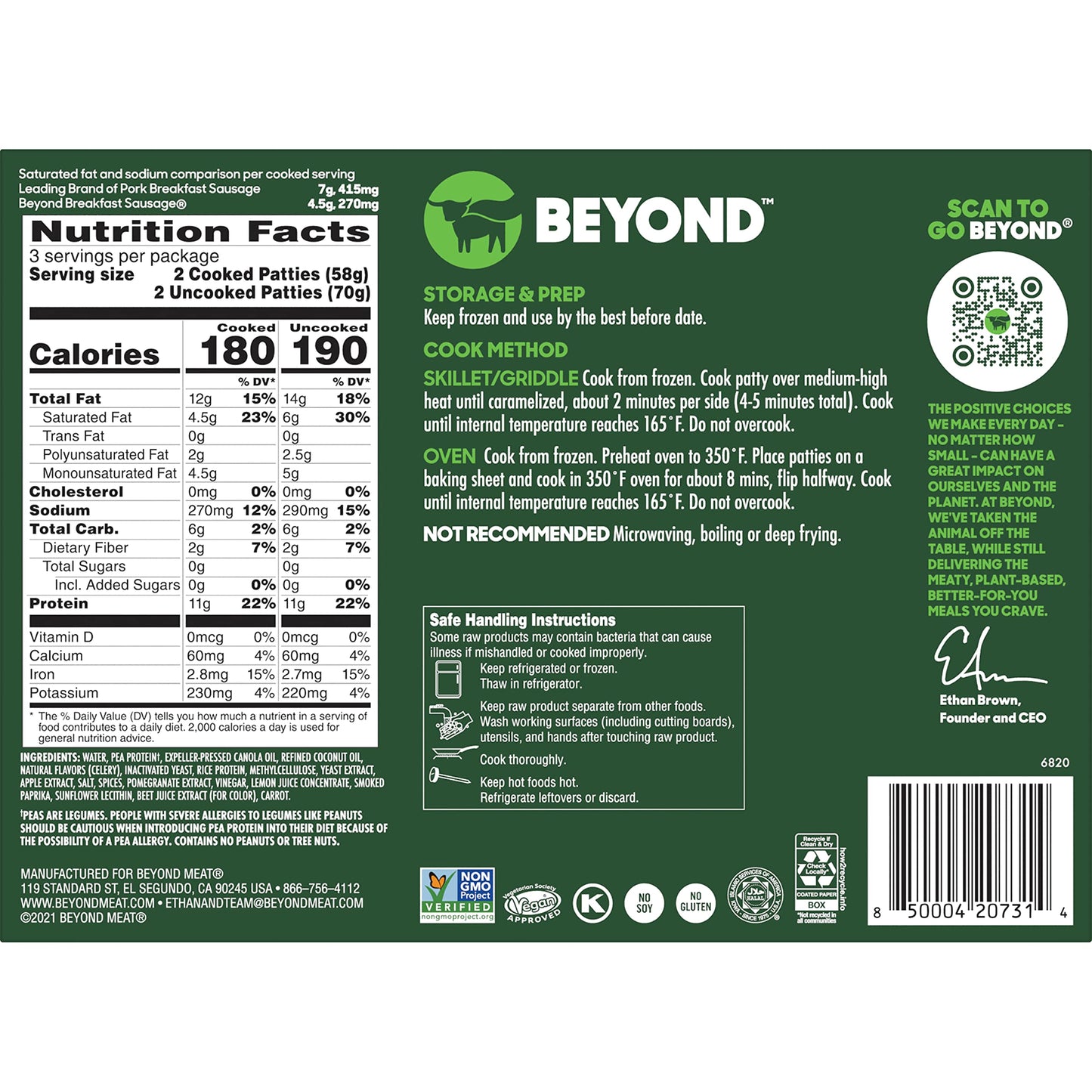 Beyond Meat Beyond Breakfast Sausage Plant-Based Breakfast Patties, Spicy 7.4 oz