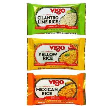 Vigo Authentic Rice Variety Pack, Low Fat, 8oz Pack of 3 (Saffron Yellow Rice, Mexican Rice with Corn, and Cilantro Lime Rice)