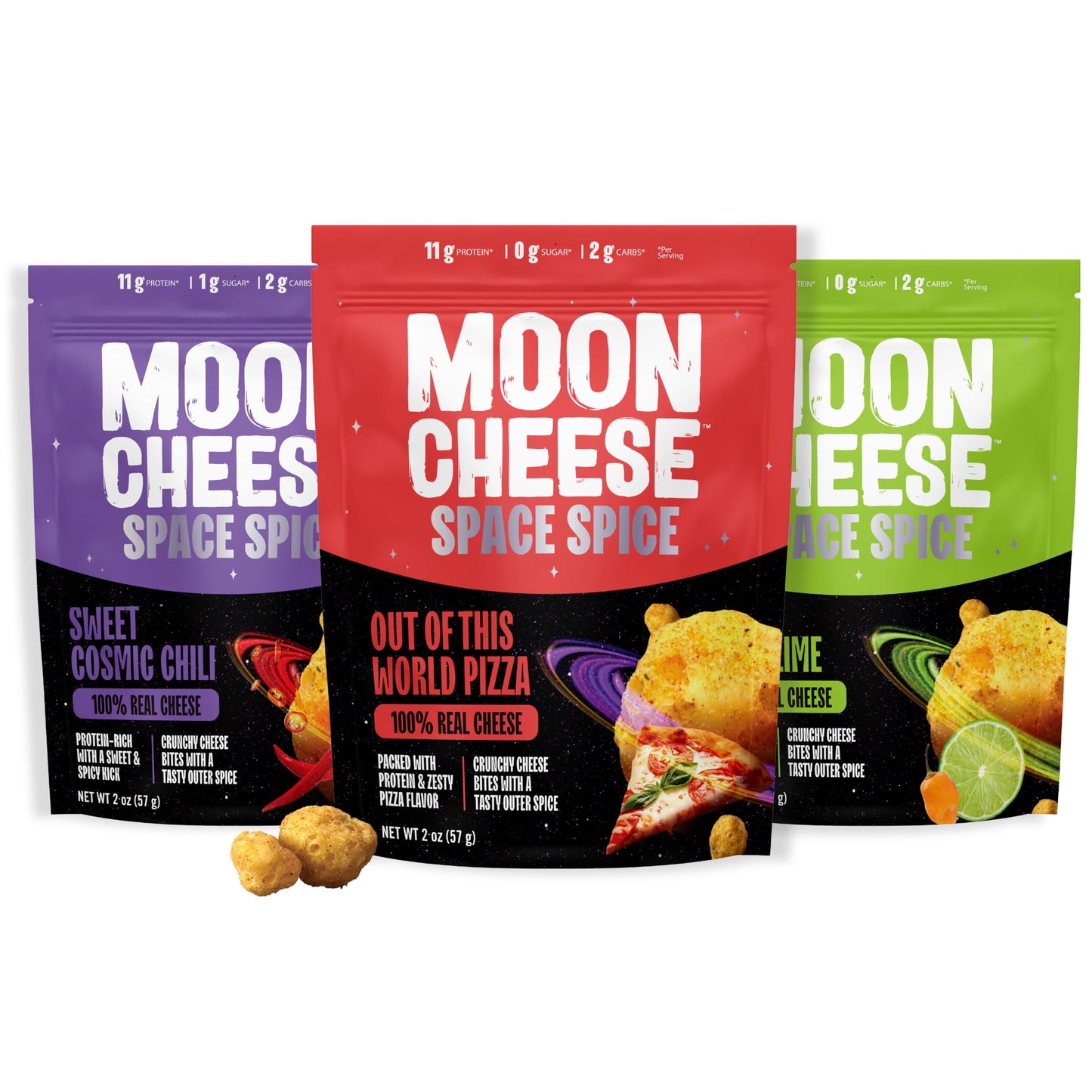 Moon Cheese Crunchy Cheese Snack Variety Pack, Keto Friendly, Low Carb, Gluten-Free, 6 oz (Pack of 3, 1 of Each Flavor)