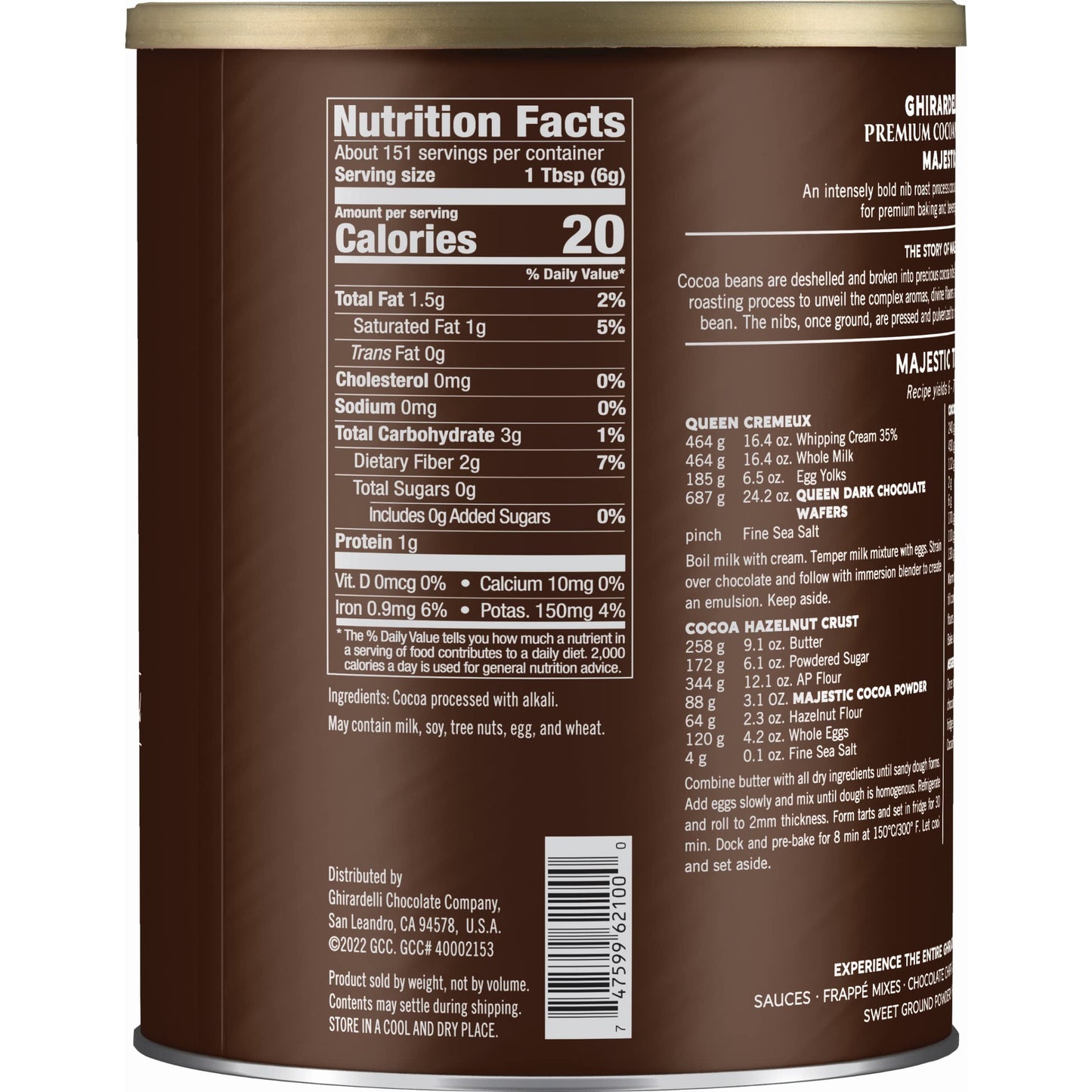 Ghirardelli Majestic Premium Cocoa Powder, 32 Ounce Can With Ghirardelli Stamped Barista Spoon