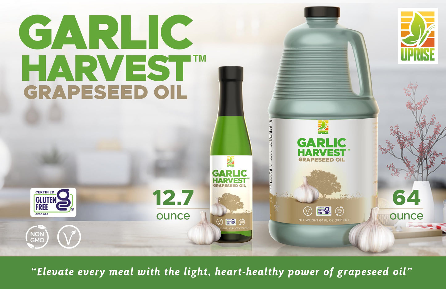 Garlic Harvest Grapeseed Oil 64 Oz (High Smoke Point, Gluten-Free, Non-Gmo, Healthy Evo Alternative)