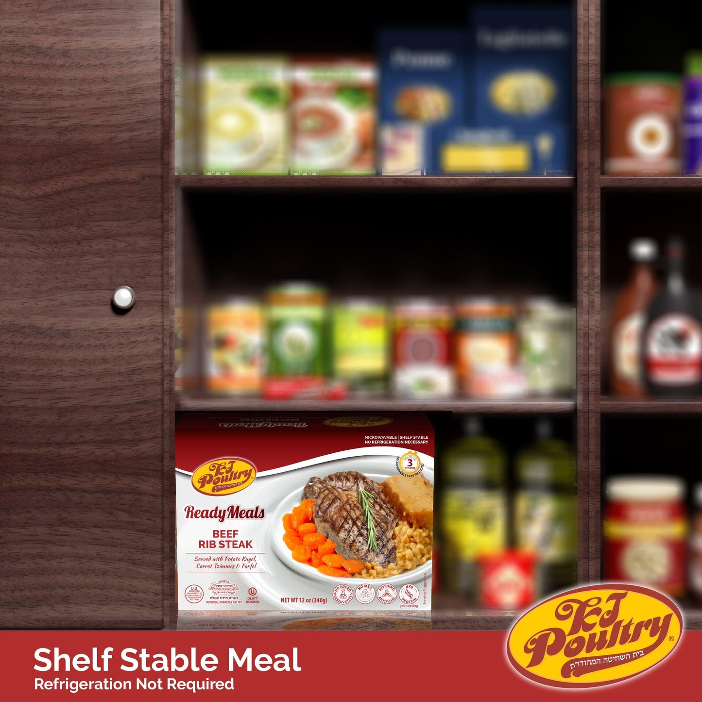 KJ Poultry Kosher Ready Meals - Beef Rib Steak & Kugel, MRE Meat Meals Ready to Eat, Shabbos Food (1 Pack) Prepared Entree Fully