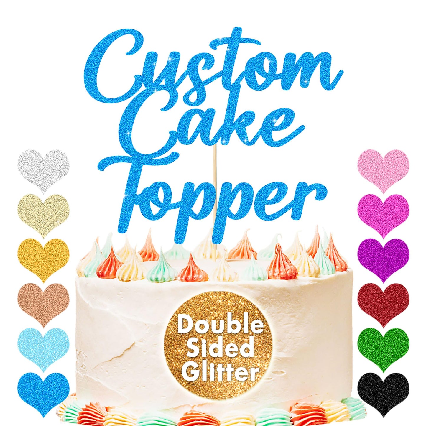 EDSG Personalized Cake Topper - Happy Birthday, Custom Design, Blue Color, Glitter Finish, Perfect for Weddings and Celebrations