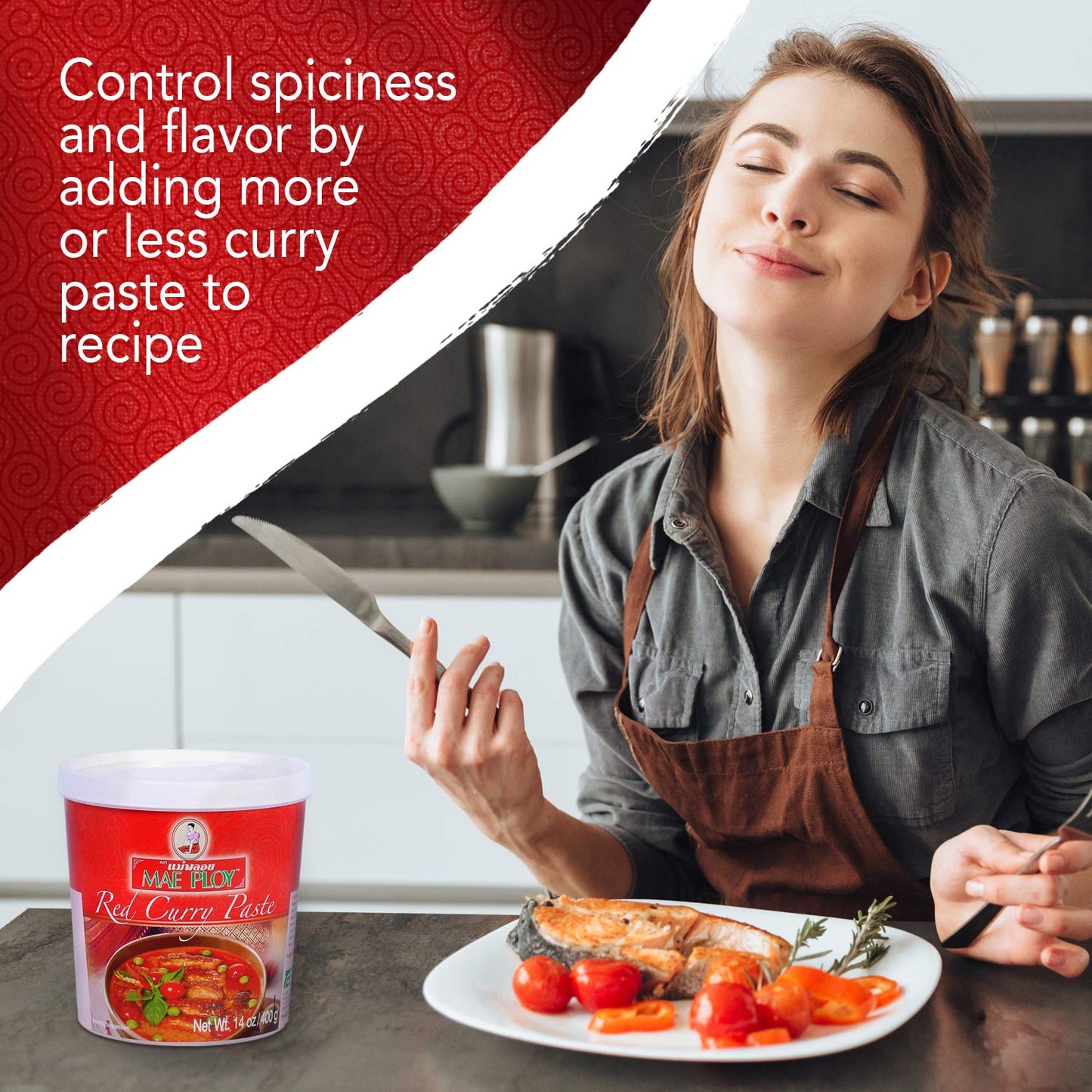 Mae Ploy Red Curry Paste, Authentic Thai Red Curry Paste For Thai Curries And Other Dishes, Aromatic Blend Of Herbs, Spices And