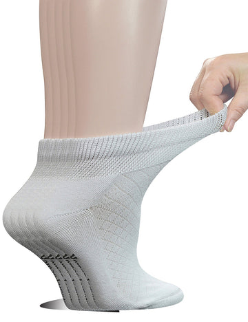 Yomandamor 5 Pairs Women'S Cotton Ankle Breathable Mesh Diabetic Socks With Seamless Toe,L Size