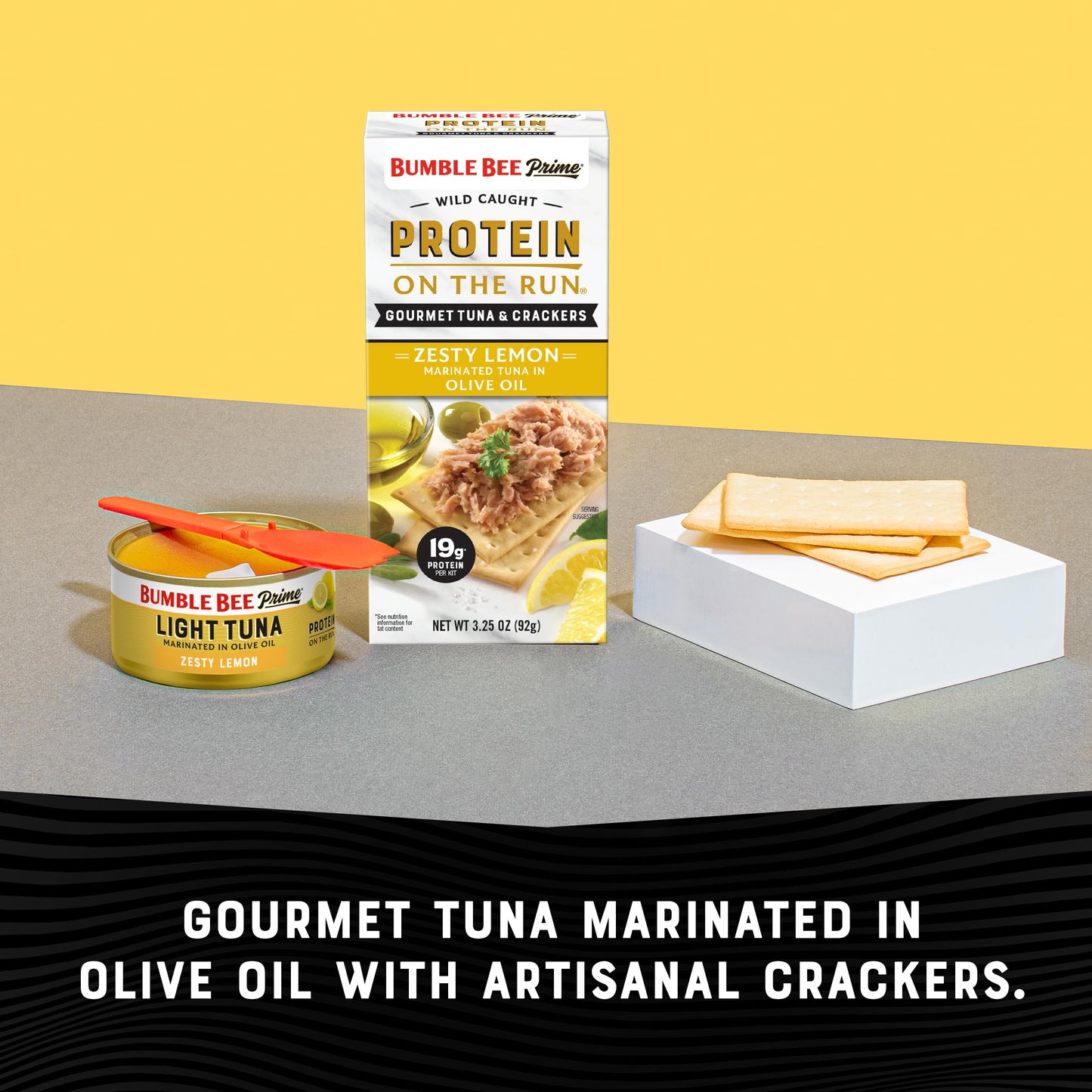 Bumble Bee Prime Protein on the Run Tuna Snack Kit - Gourmet Tuna Marinated in Olive Oil & Zesty Lemon with Crackers and Serving